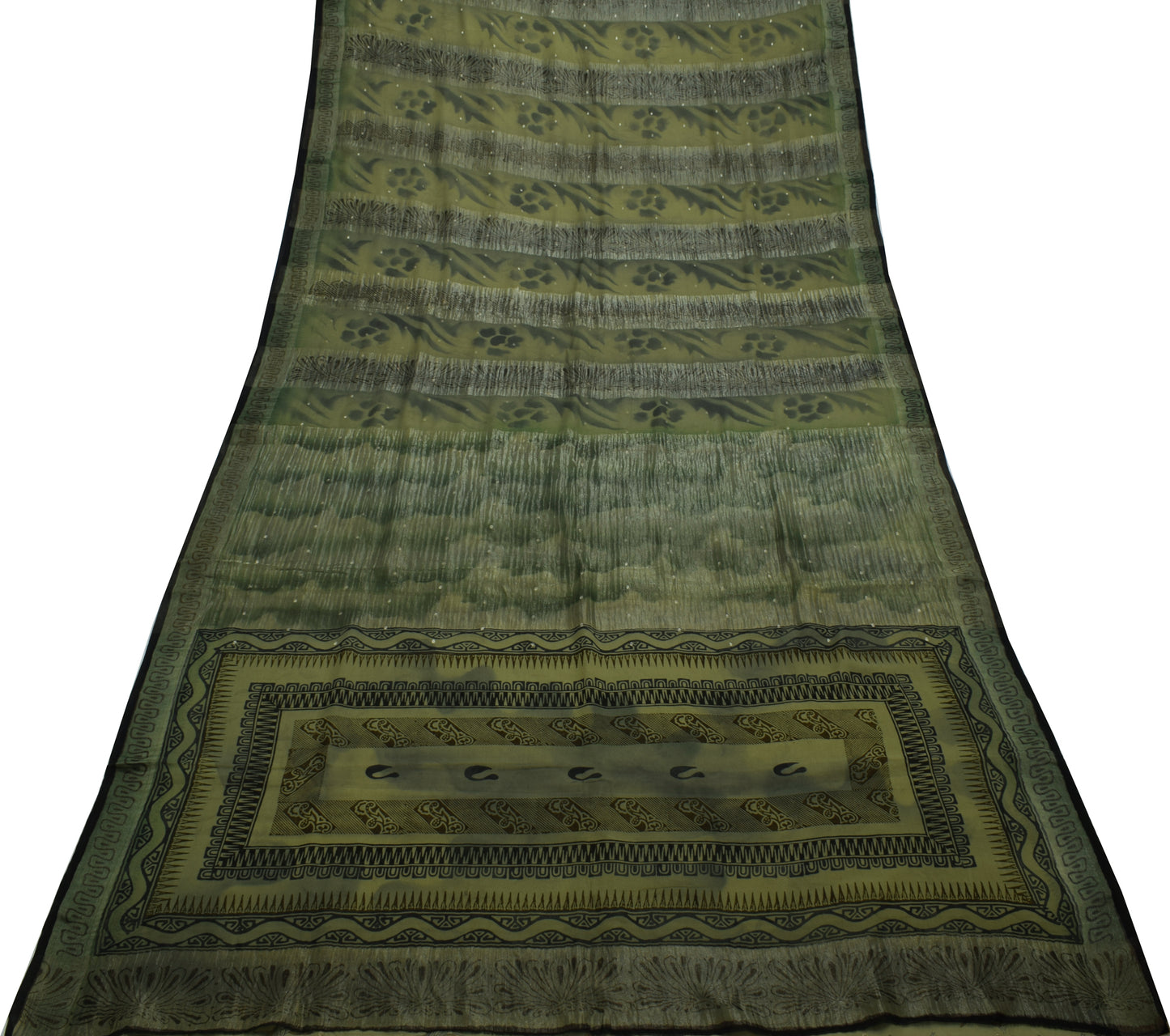 Sushila Vintage Green Saree Pure Georgette Silk Printed 5 Yard Sari Craft Fabric