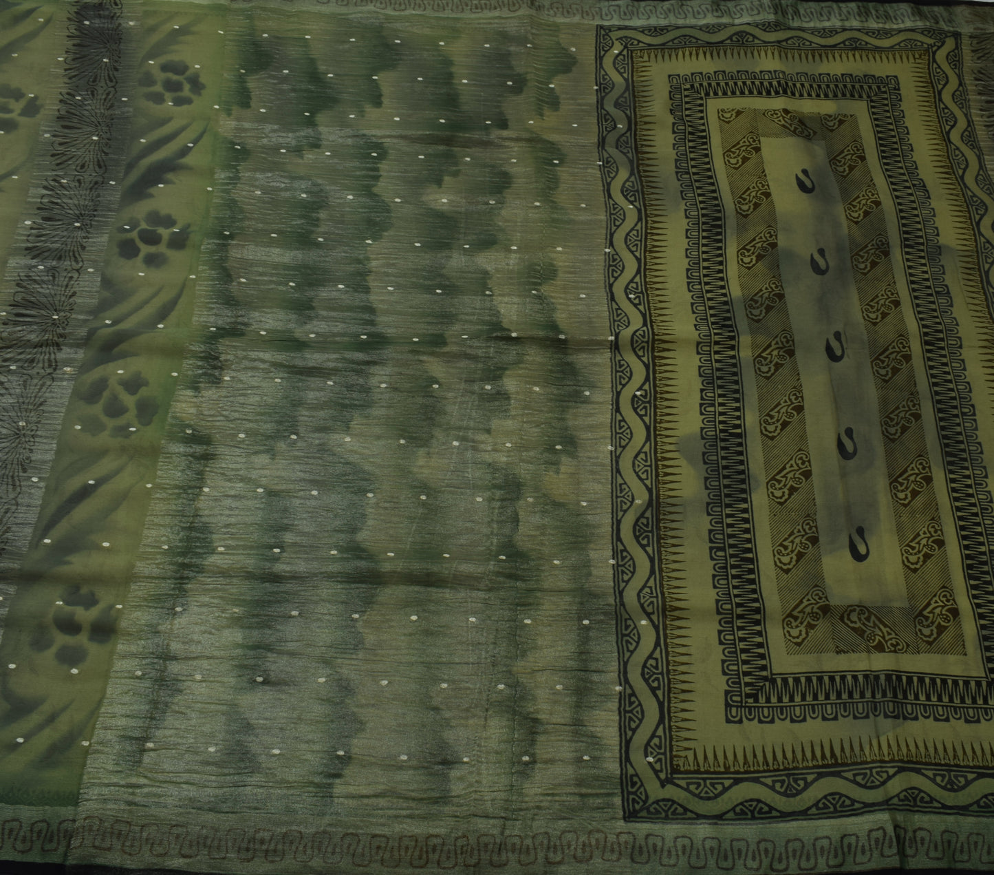 Sushila Vintage Green Saree Pure Georgette Silk Printed 5 Yard Sari Craft Fabric