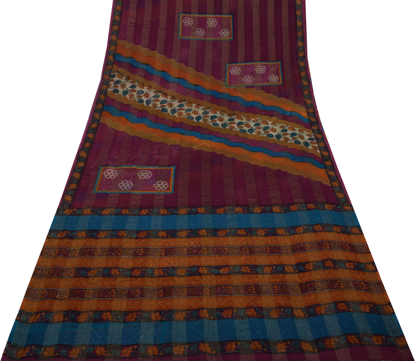 Sushila Vintage Indian Saree Pure Georgette Silk Hand Block Printed Sari Fabric