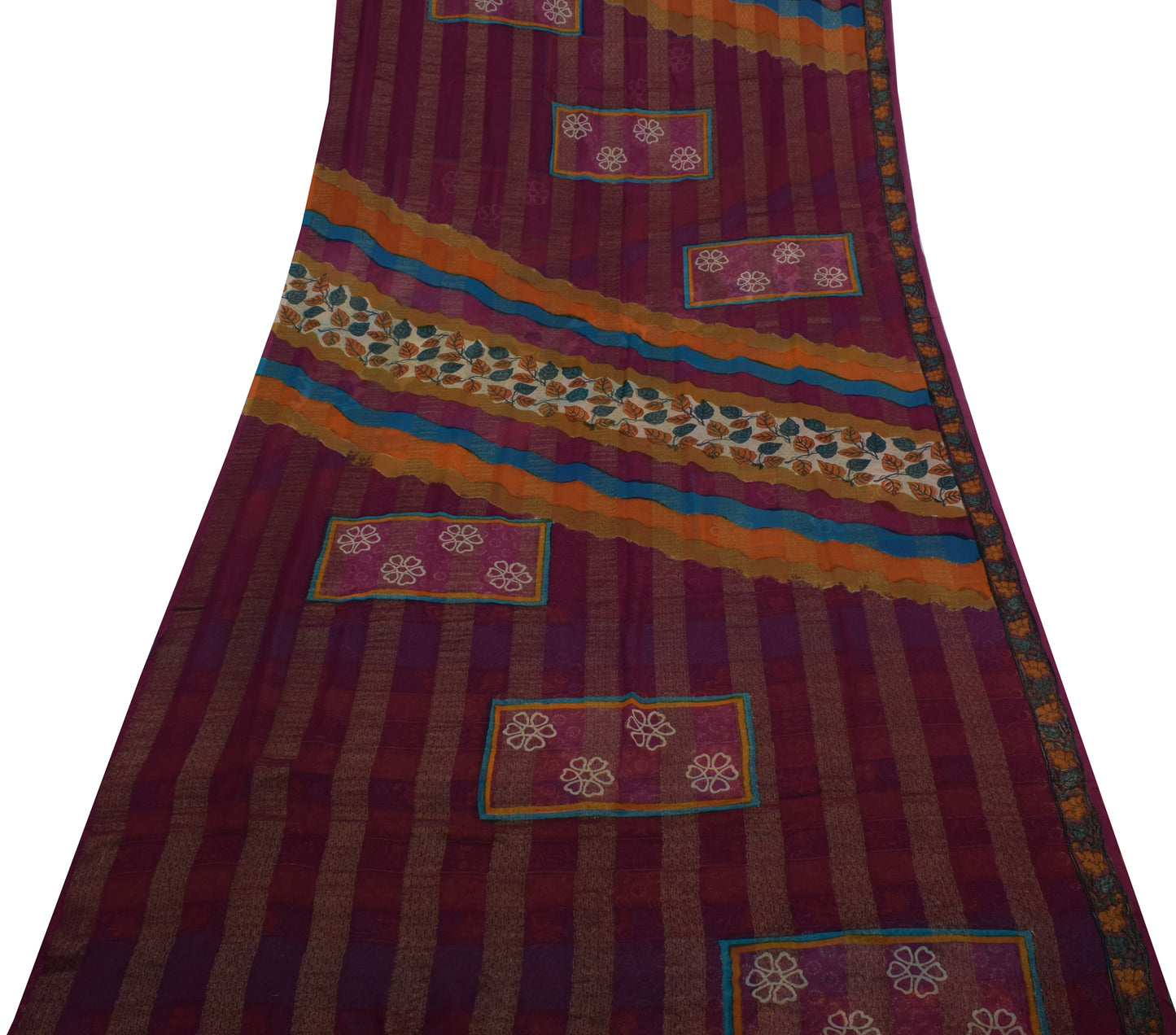 Sushila Vintage Indian Saree Pure Georgette Silk Hand Block Printed Sari Fabric