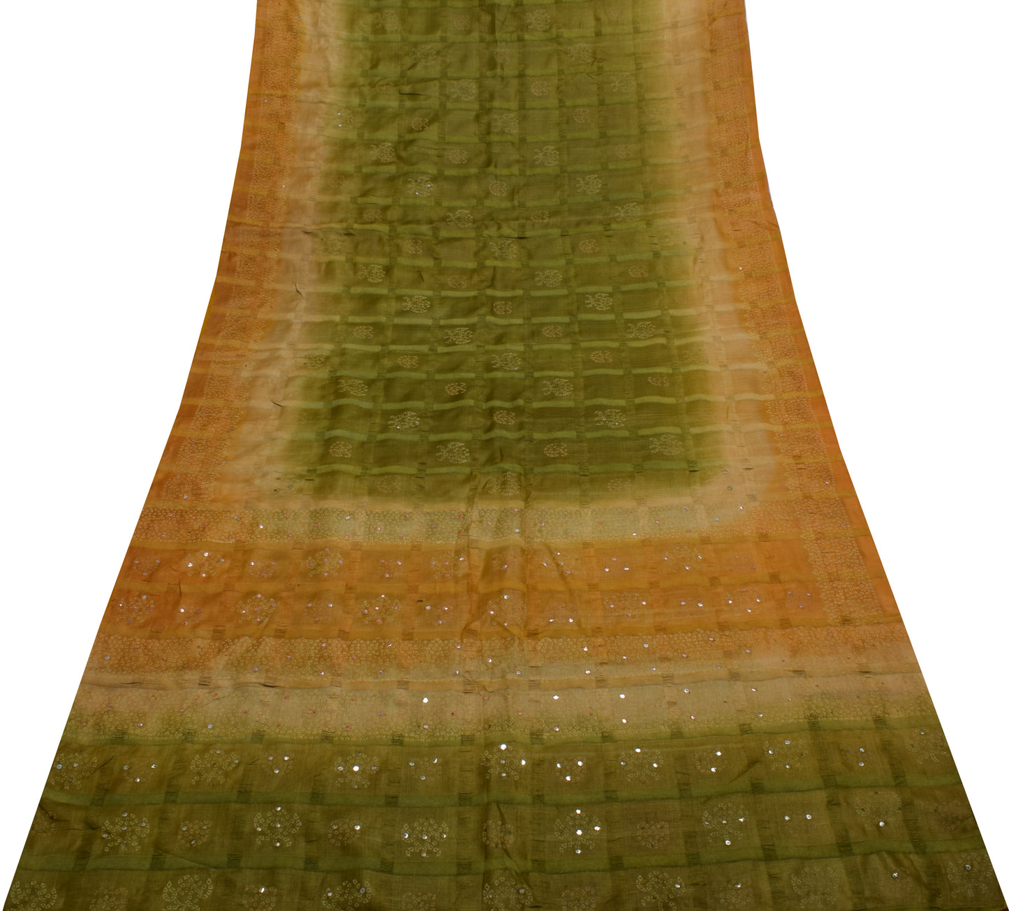 Sushila Vintage Green  Saree Pure Silk Woven & Bandhani Printed Sari Fabric