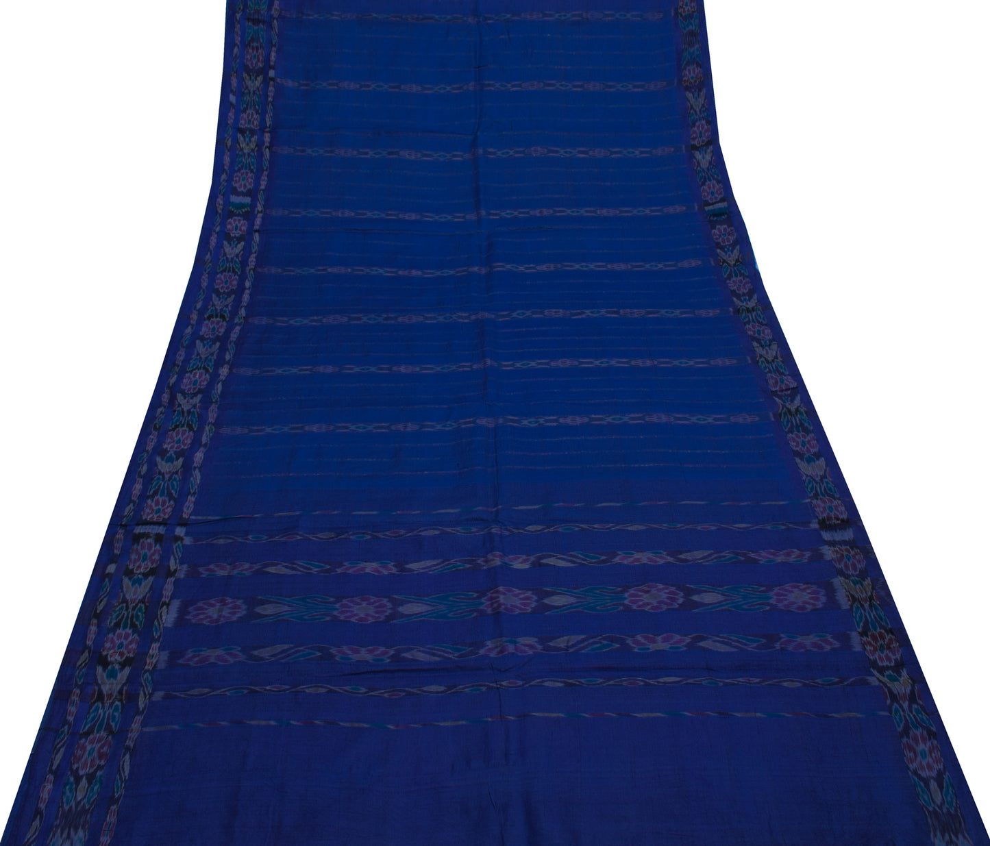 Sushila Vintage Blue Saree  Pure Silk Hand Woven Ikat Patola Sari Craft Fabric