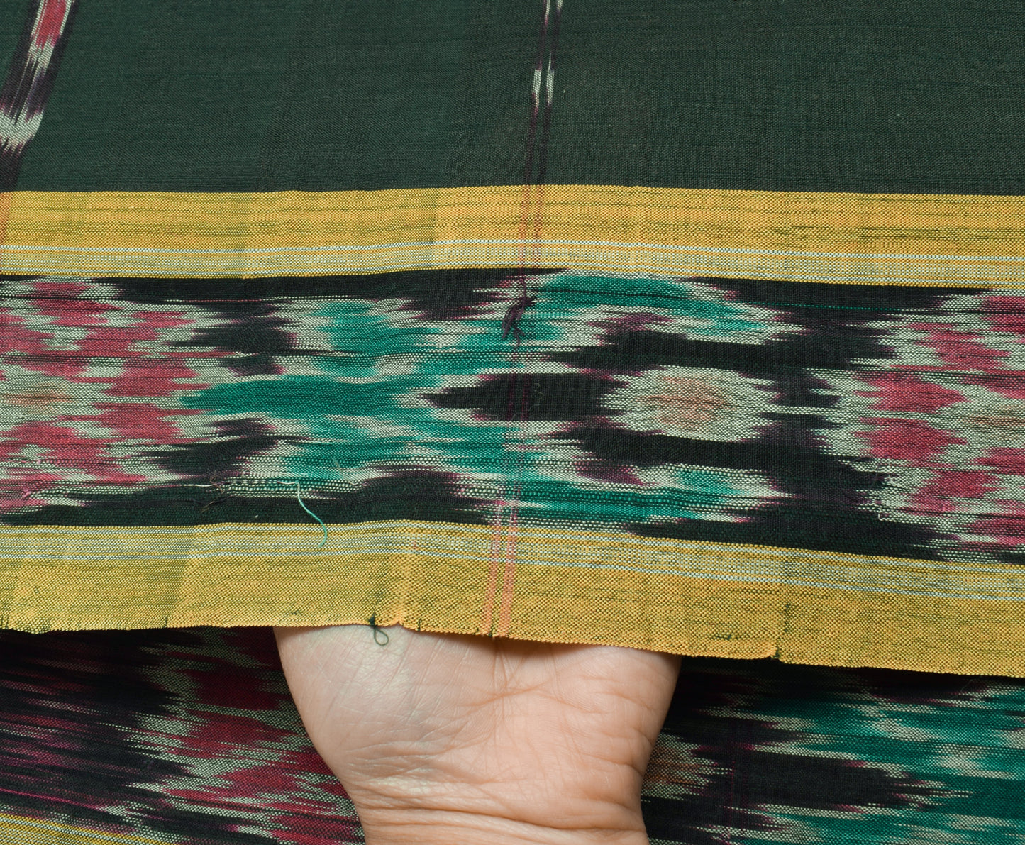 Sushila Vintage Green Saree Pure Cotton Hand Woven Ikat Patola Sari Craft Fabric