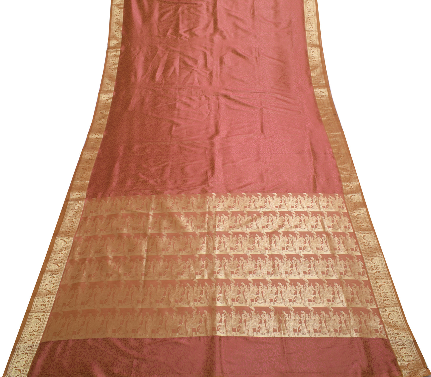 Sushila Vintage Brown Indian Saree Blend Silk All Over Woven Floral Sari Fabric