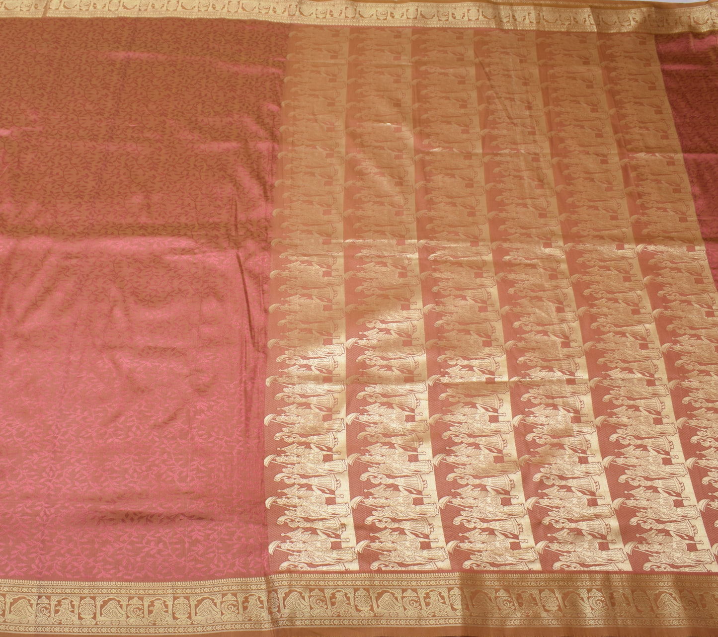 Sushila Vintage Brown Indian Saree Blend Silk All Over Woven Floral Sari Fabric