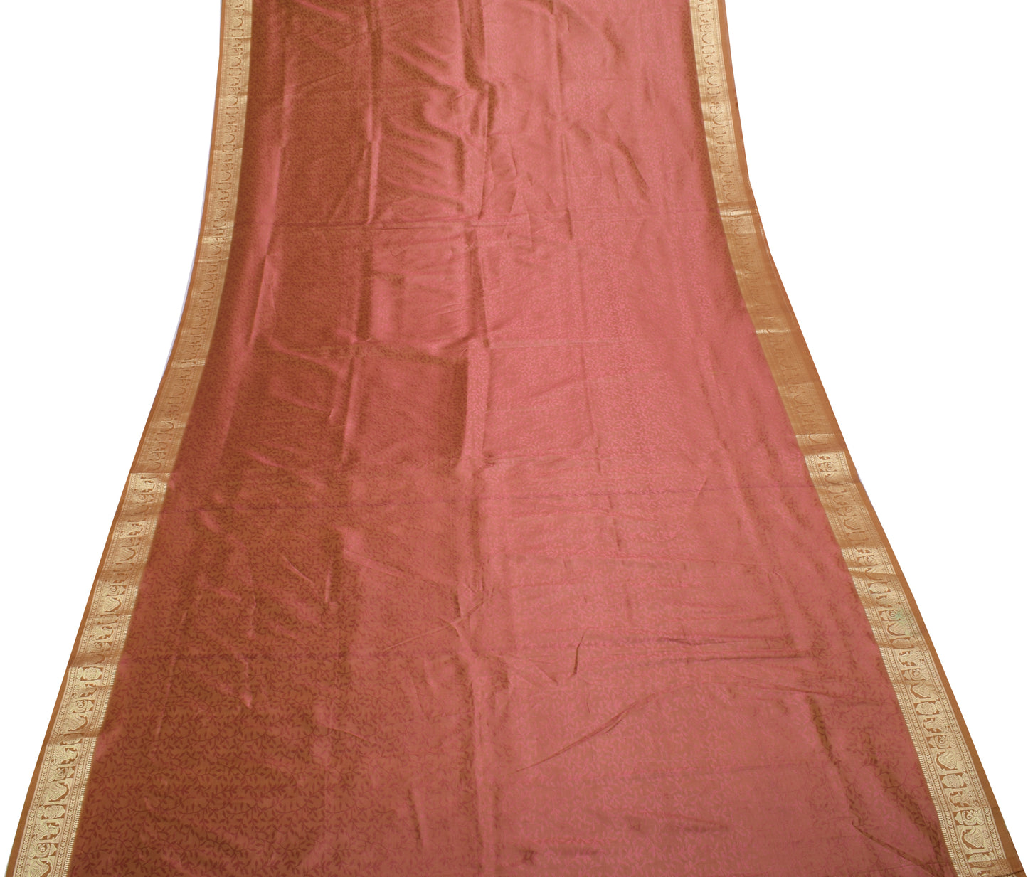 Sushila Vintage Brown Indian Saree Blend Silk All Over Woven Floral Sari Fabric