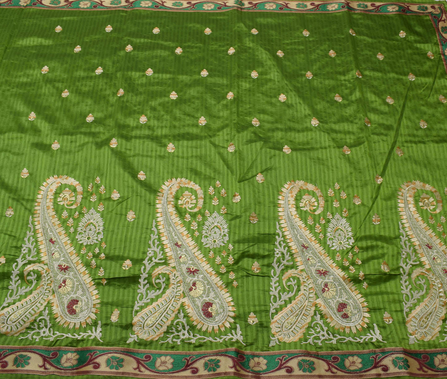 Sushila Vintage Green  Saree Blend Silk Embroidered Floral Sari Craft Fabric