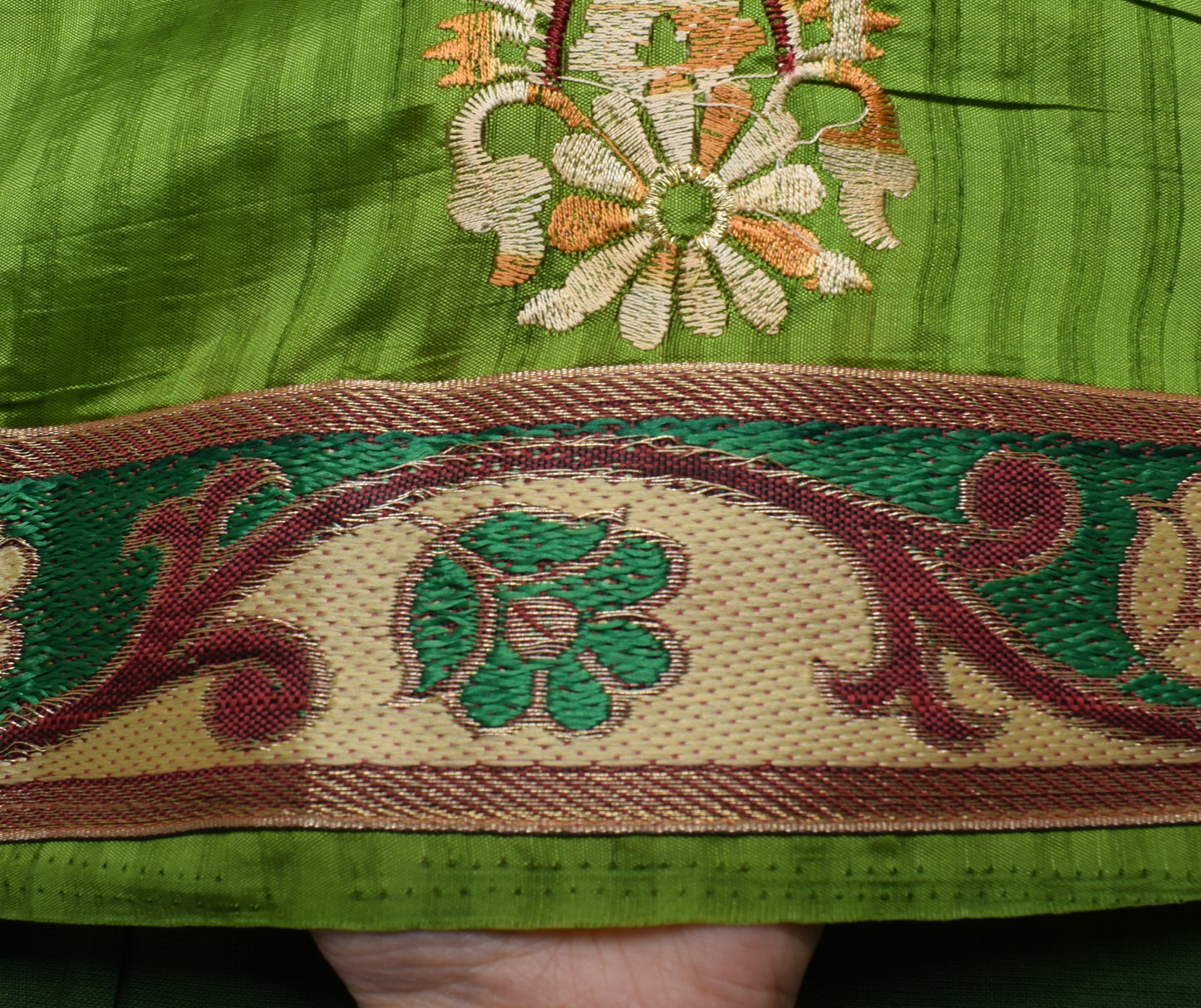 Sushila Vintage Green  Saree Blend Silk Embroidered Floral Sari Craft Fabric