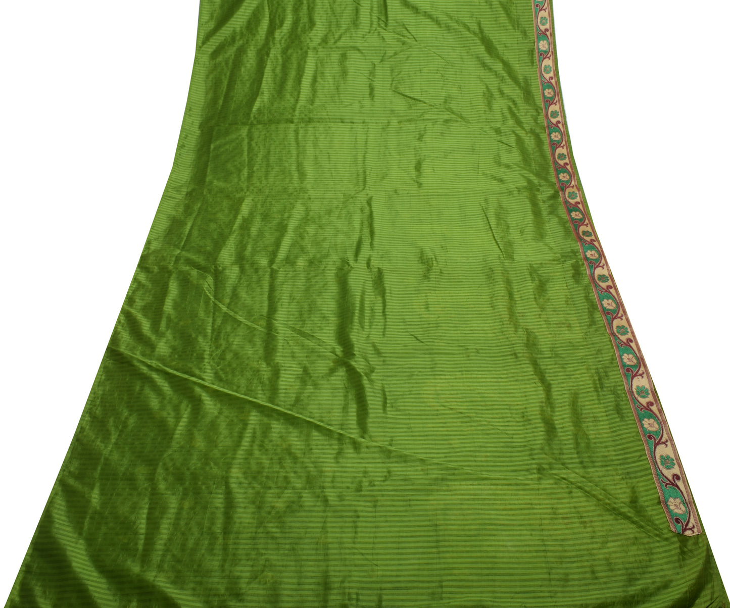 Sushila Vintage Green  Saree Blend Silk Embroidered Floral Sari Craft Fabric