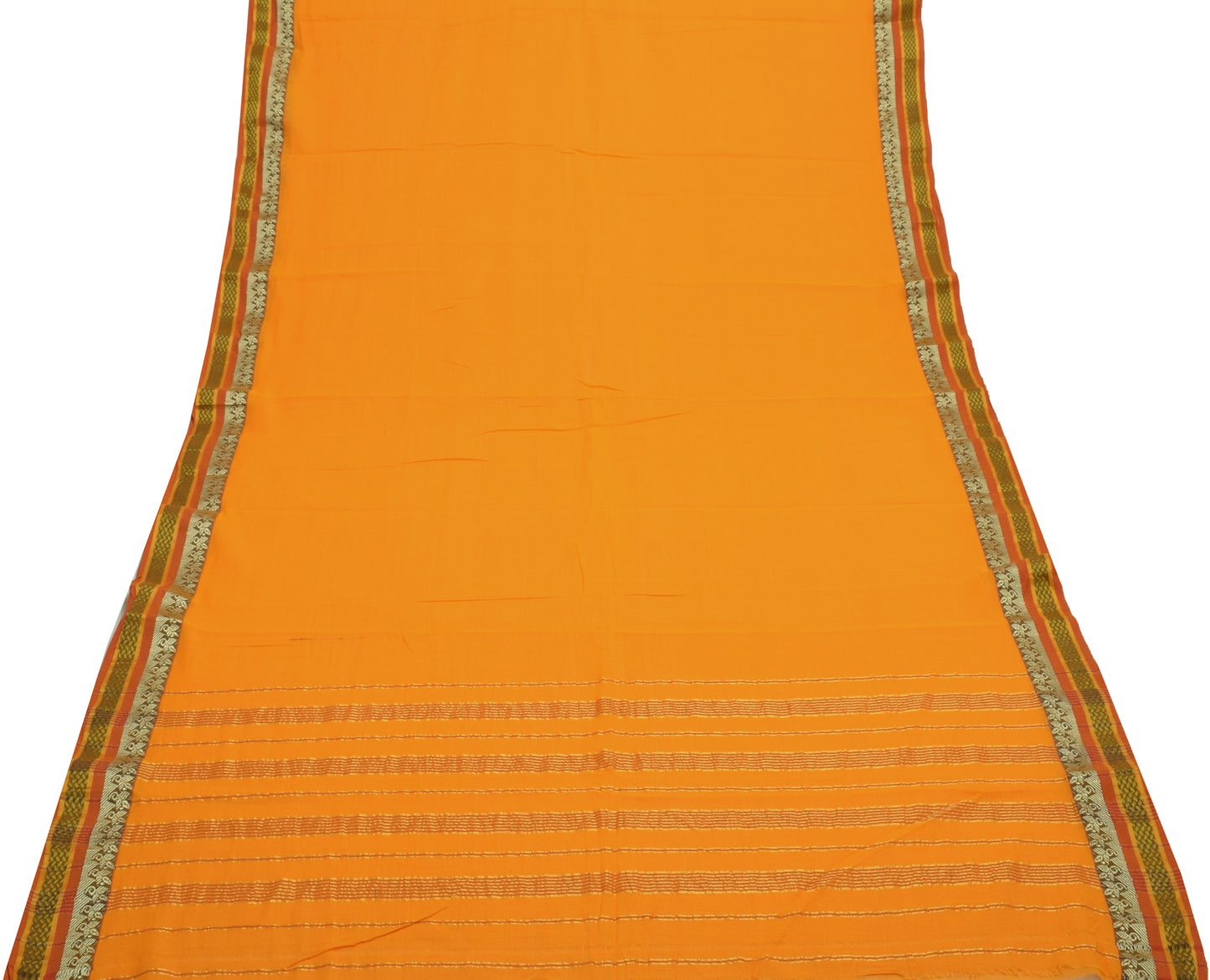 Sushila Vintage Orange Indian Saree 100% Pure Cotton 5 Yard Sari Craft Fabric