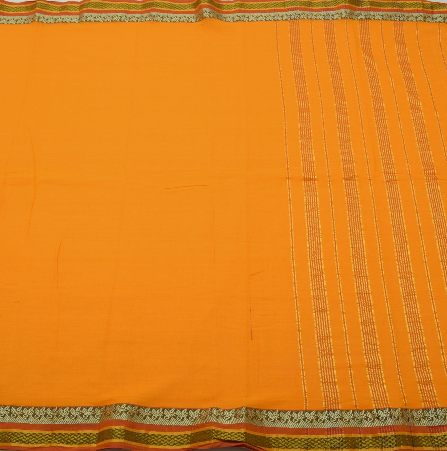 Sushila Vintage Orange Indian Saree 100% Pure Cotton 5 Yard Sari Craft Fabric