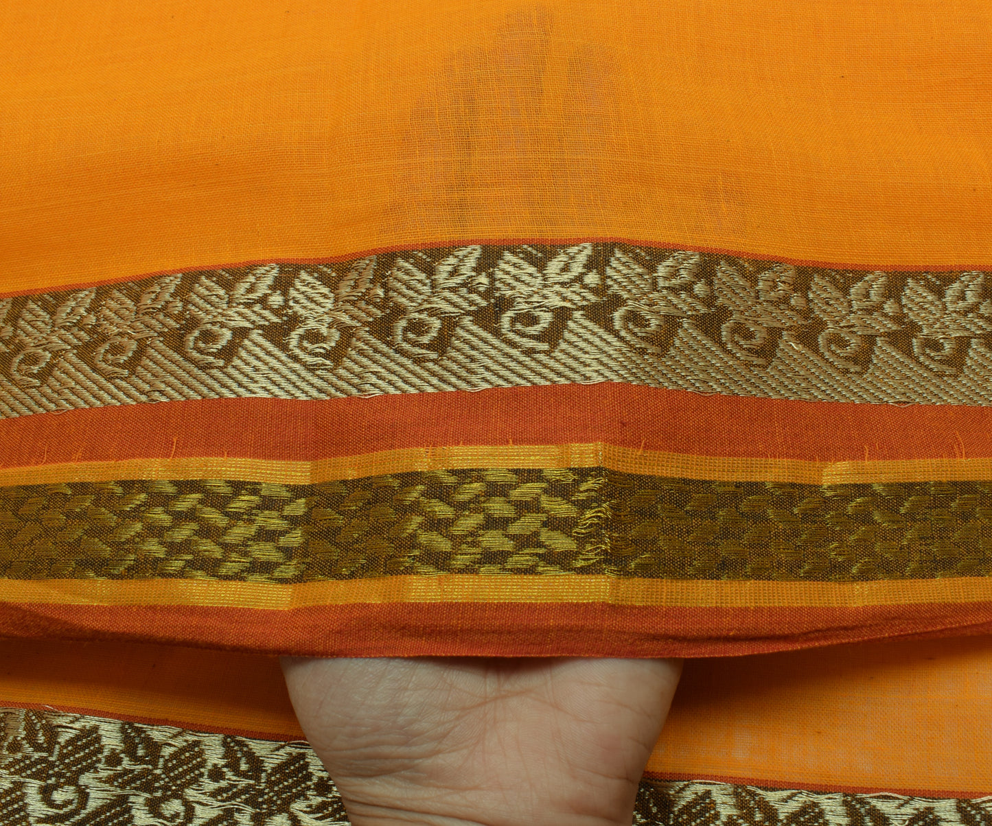 Sushila Vintage Orange Indian Saree 100% Pure Cotton 5 Yard Sari Craft Fabric