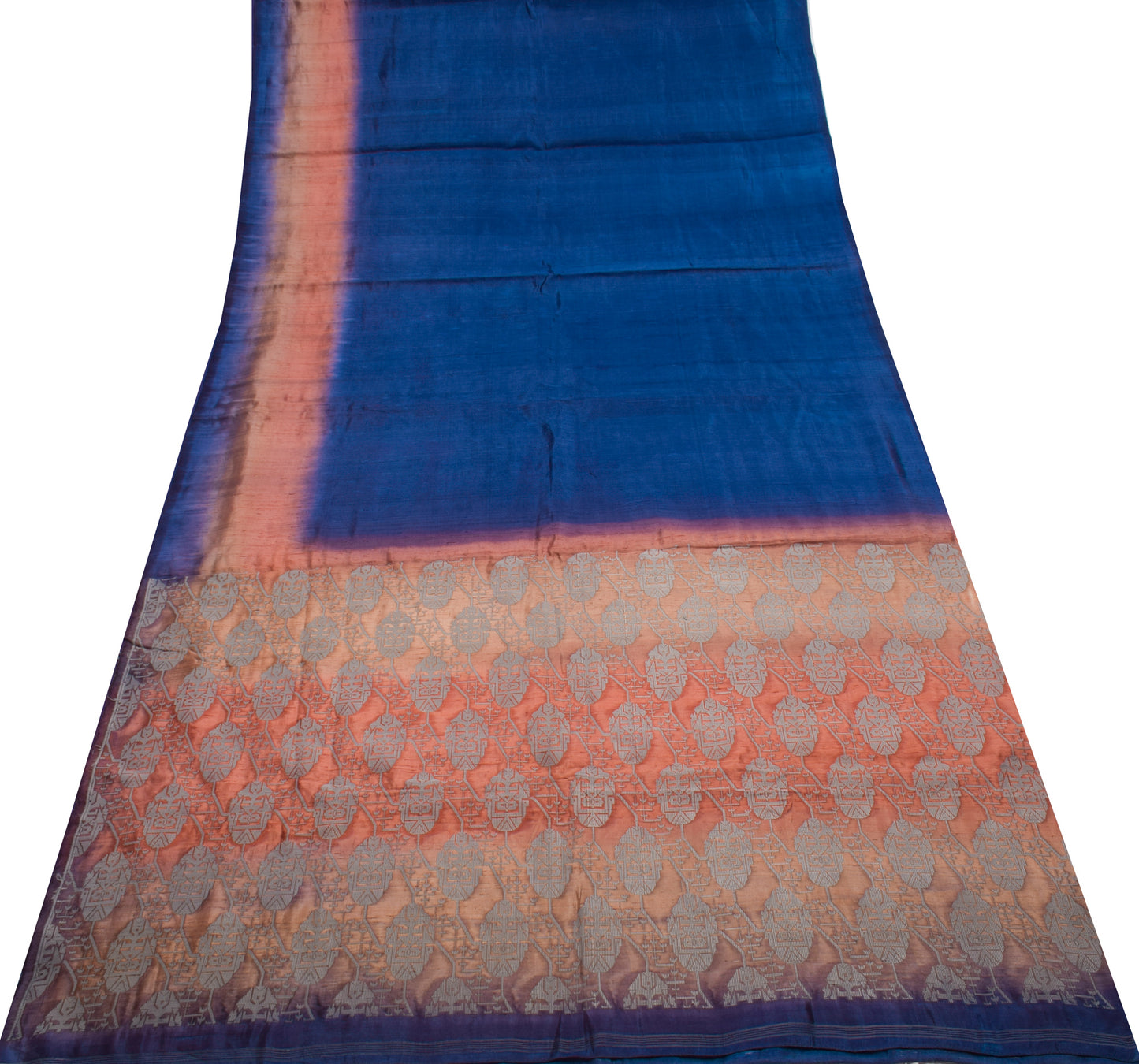 Sushila Vintage Blue Indian Saree 100% Pure Silk Woven 5 Yard Sari Craft Fabric