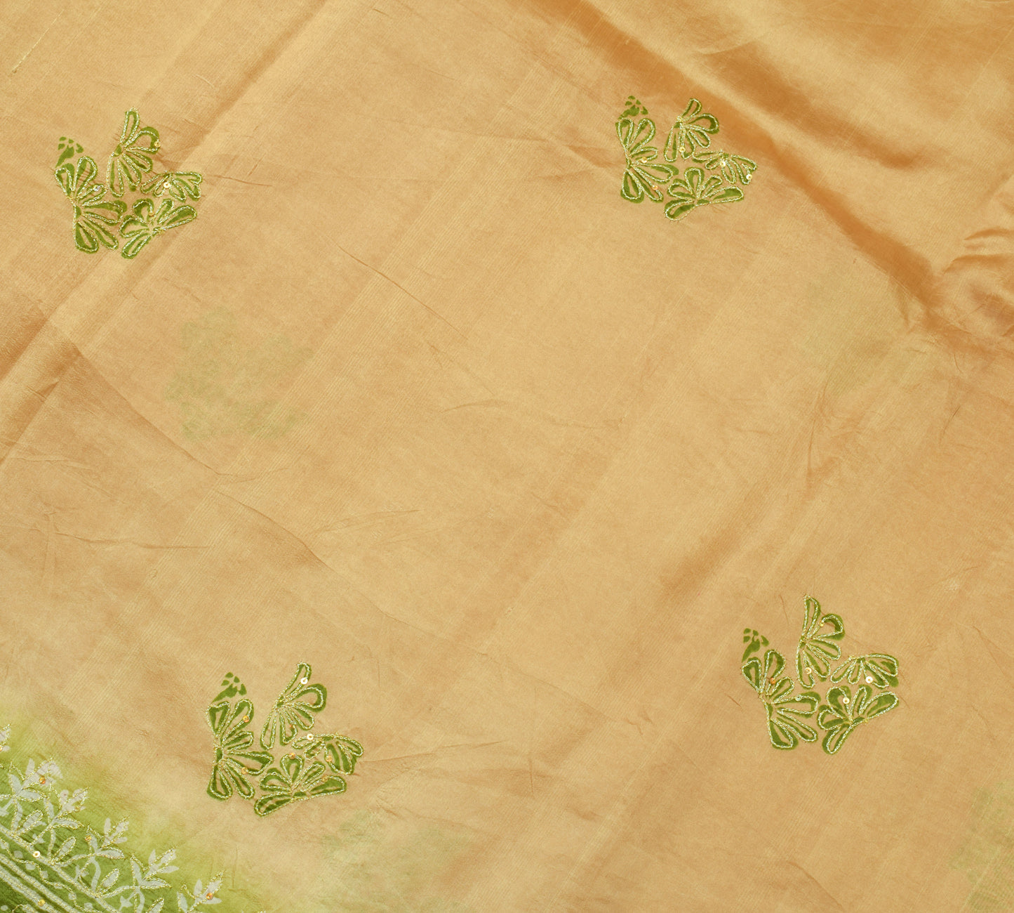 Sushila Vintage Brown Saree 100% Pure Silk Aari Work Floral Sari Craft Fabric