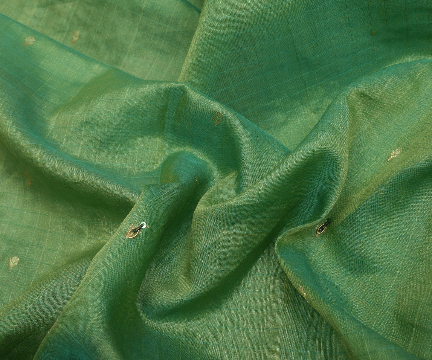 Sushila Vintage Green Saree 100% Pure Silk Hand Beaded Floral Sari Craft Fabric