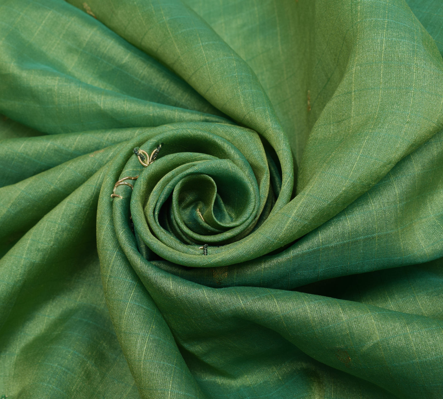 Sushila Vintage Green Saree 100% Pure Silk Hand Beaded Floral Sari Craft Fabric