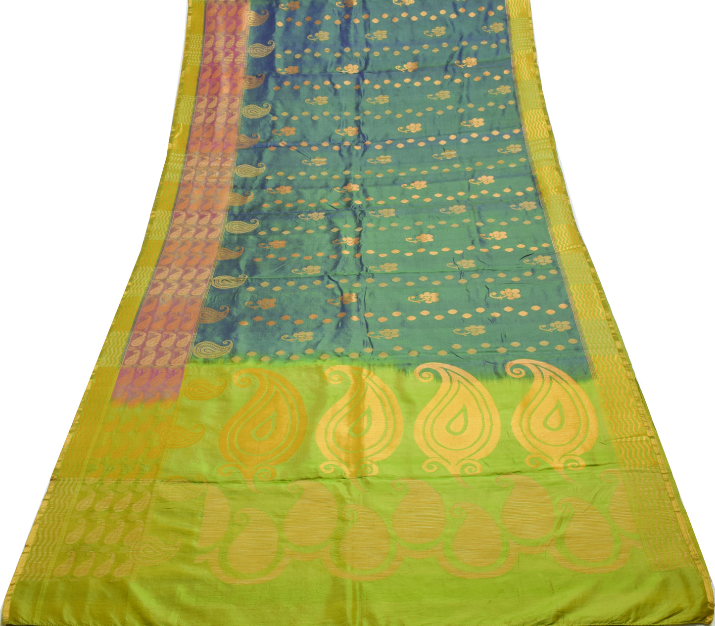 Sushila Vintage Dual Tone Saree 100% Pure Silk Woven Floral  Sari Craft Fabric