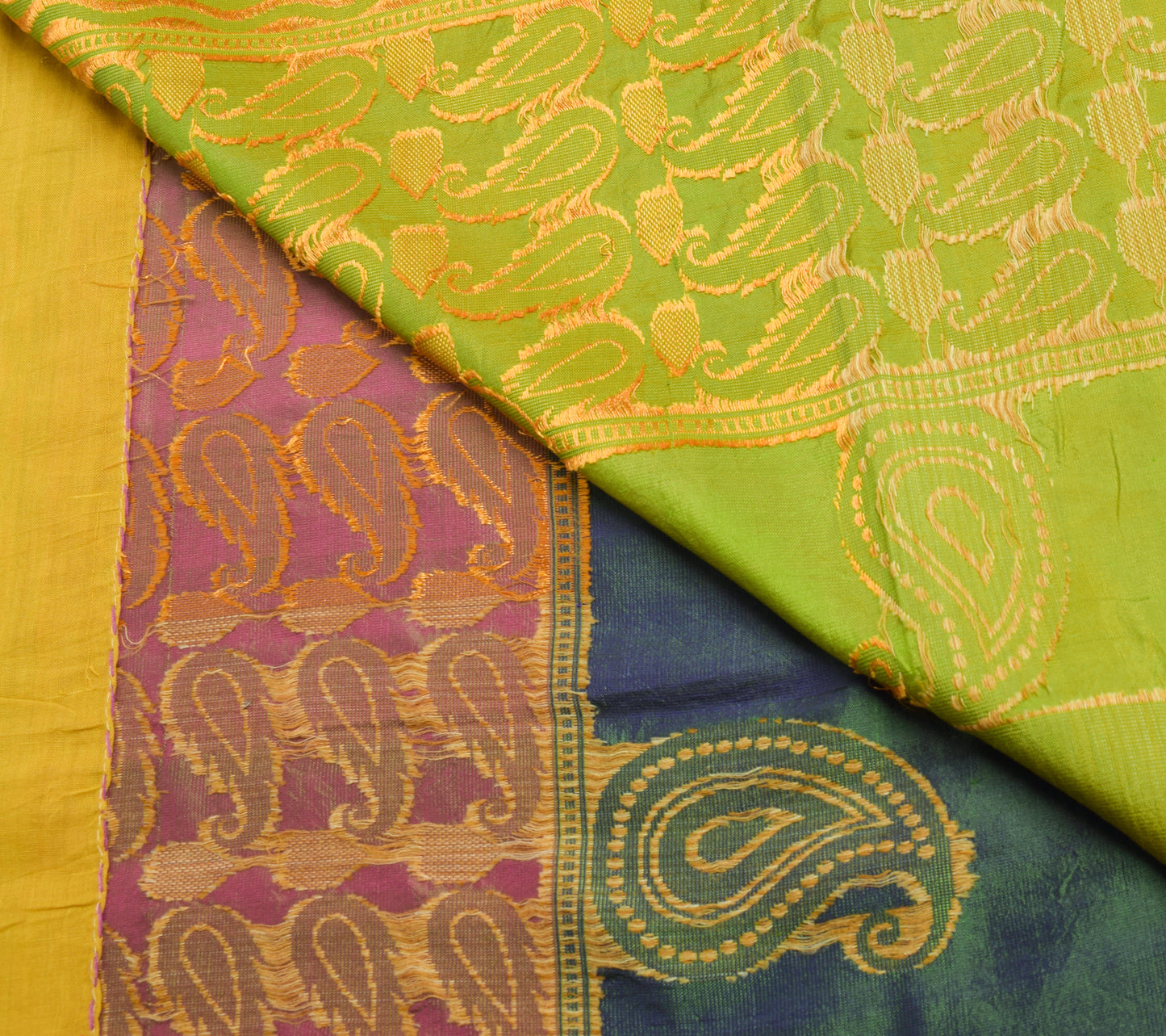 Sushila Vintage Dual Tone Saree 100% Pure Silk Woven Floral  Sari Craft Fabric