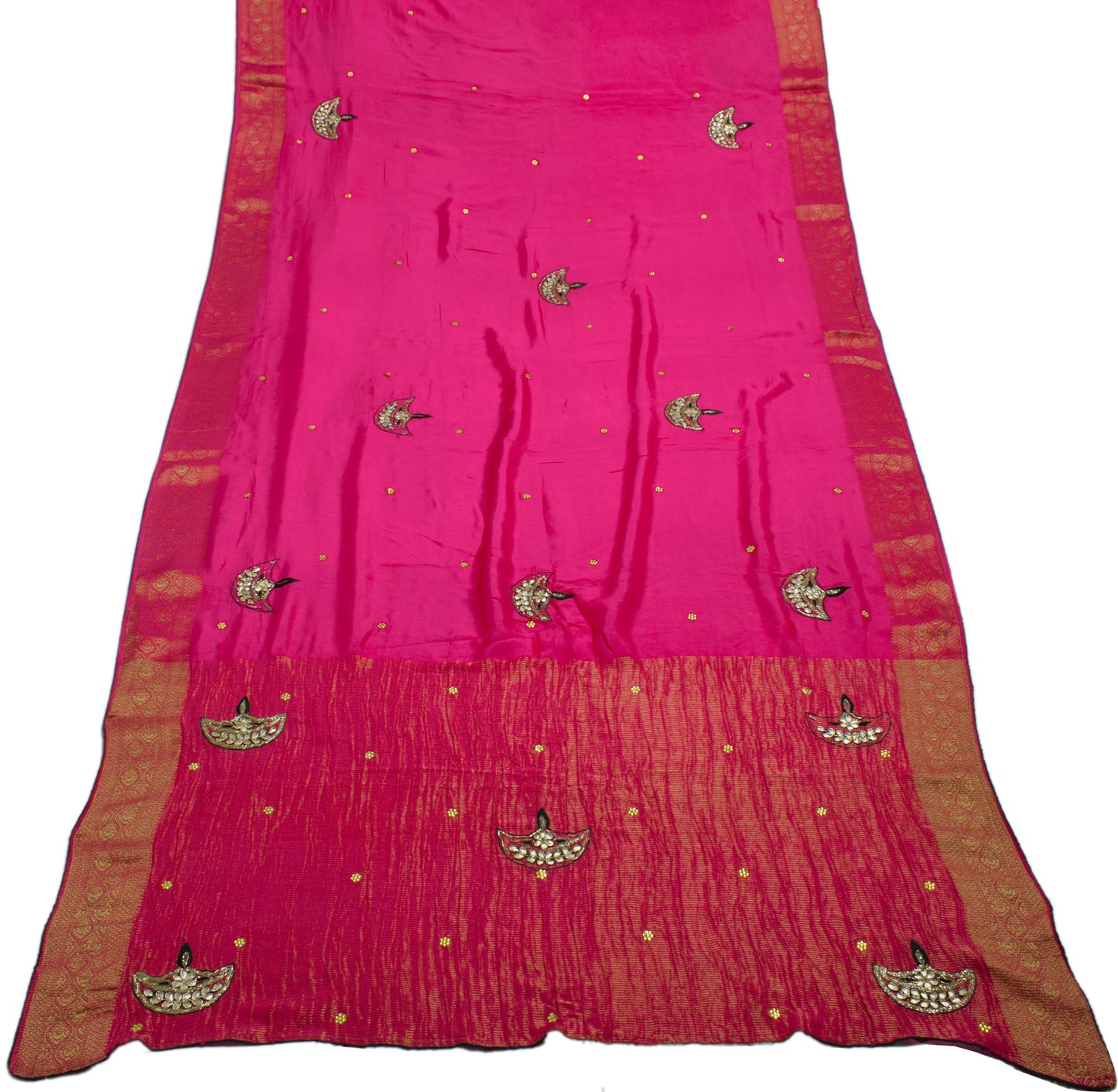 Sushila Vintage Magenta Saree 100% Pure Cotton Hand Beaded Sari Craft Fabric