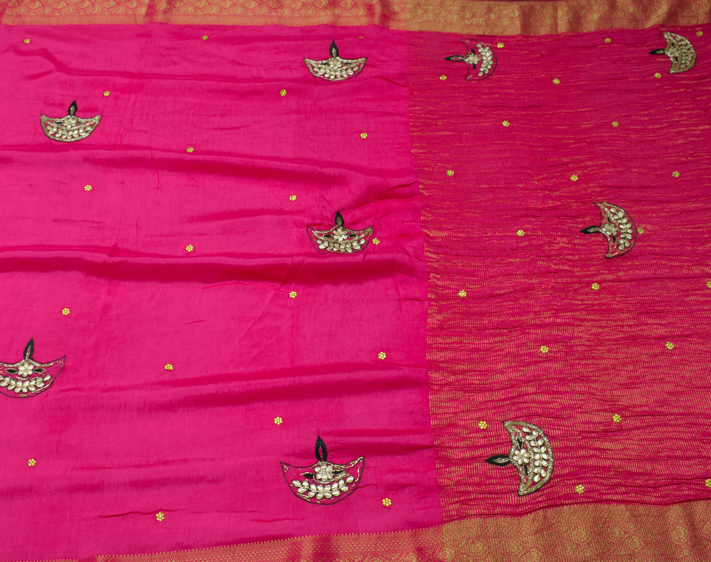 Sushila Vintage Magenta Saree 100% Pure Cotton Hand Beaded Sari Craft Fabric