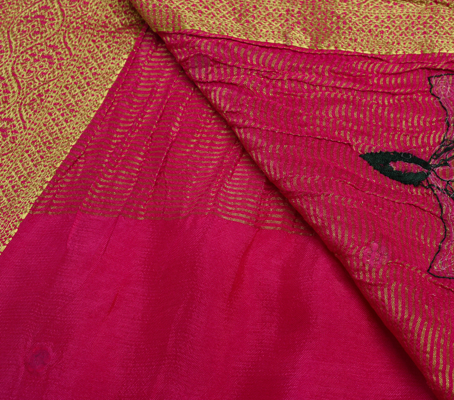 Sushila Vintage Magenta Saree 100% Pure Cotton Hand Beaded Sari Craft Fabric