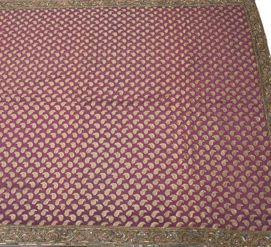 Sushila Vintage Mauve HEAVY Saree 100% Pure Georgette Hand Beaded Sari Fabric