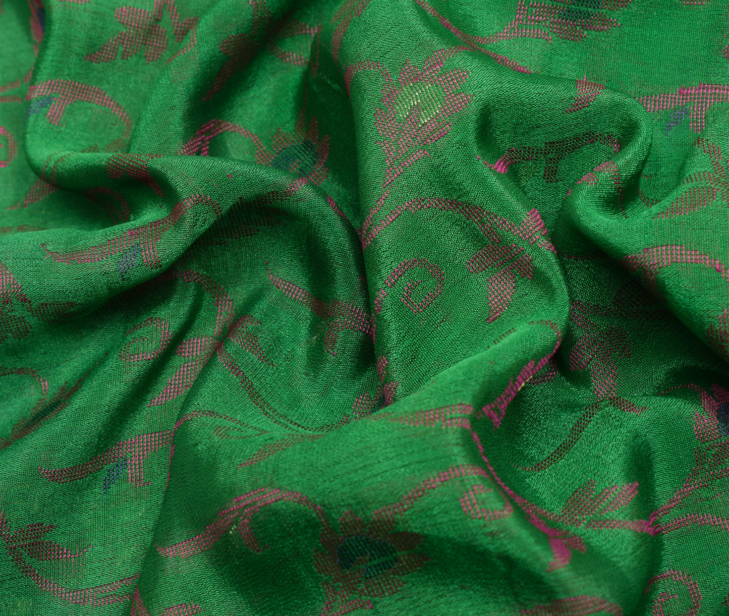 Sushila Vintage Green Indian Saree 100% Pure Silk Woven Floral Sari Craft Fabric