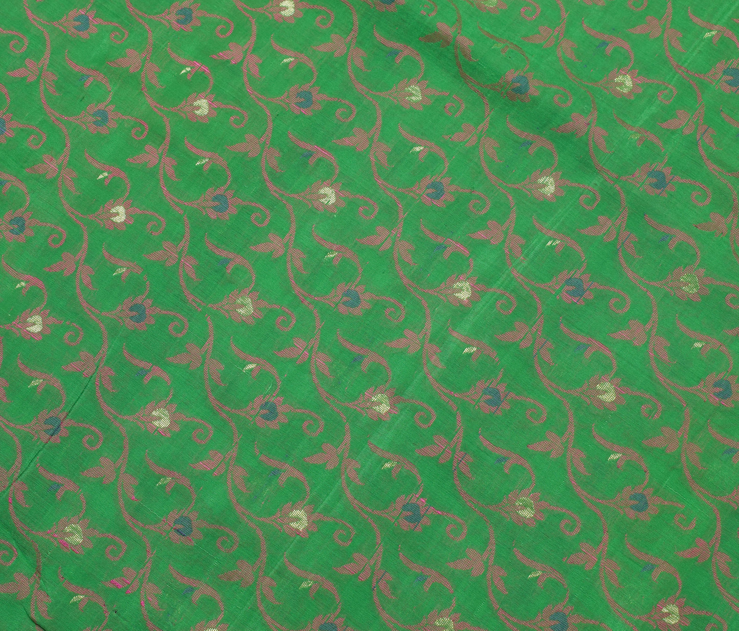 Sushila Vintage Green Indian Saree 100% Pure Silk Woven Floral Sari Craft Fabric