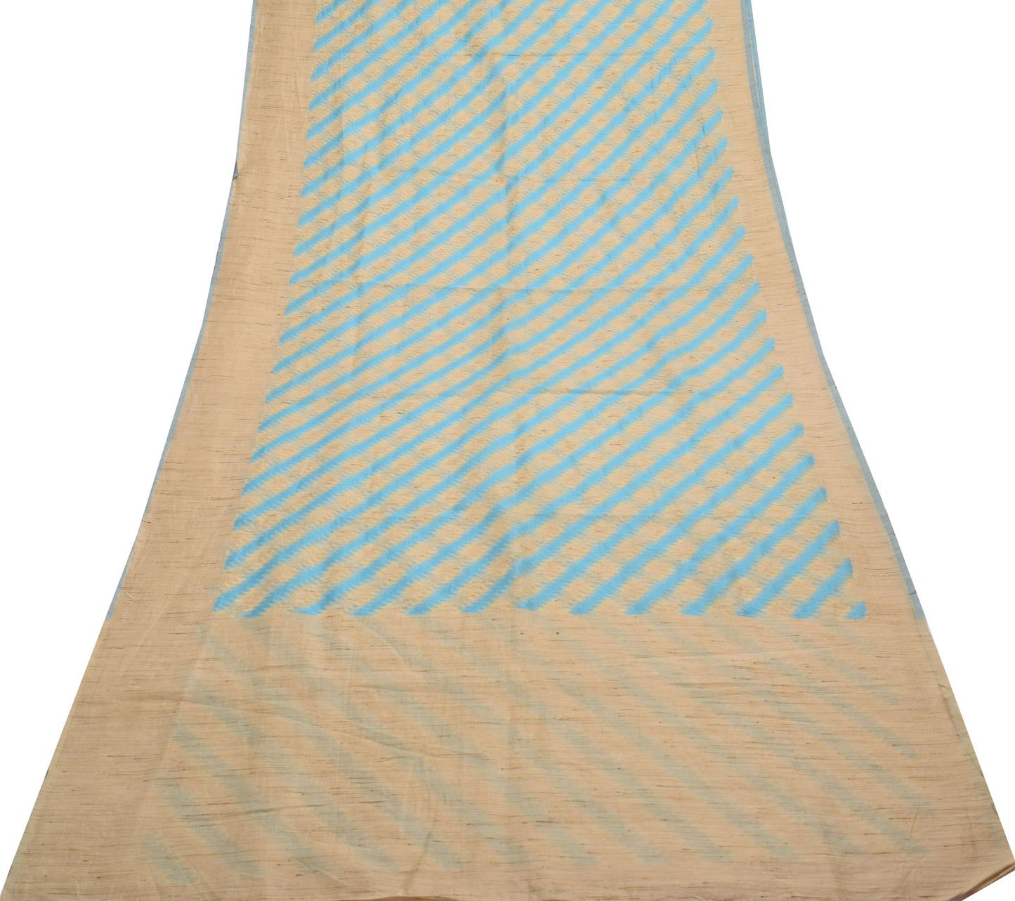 Sushila Vintage Cream Saree Blend Silk Zig-Zag All Over Woven Sari Craft Fabric