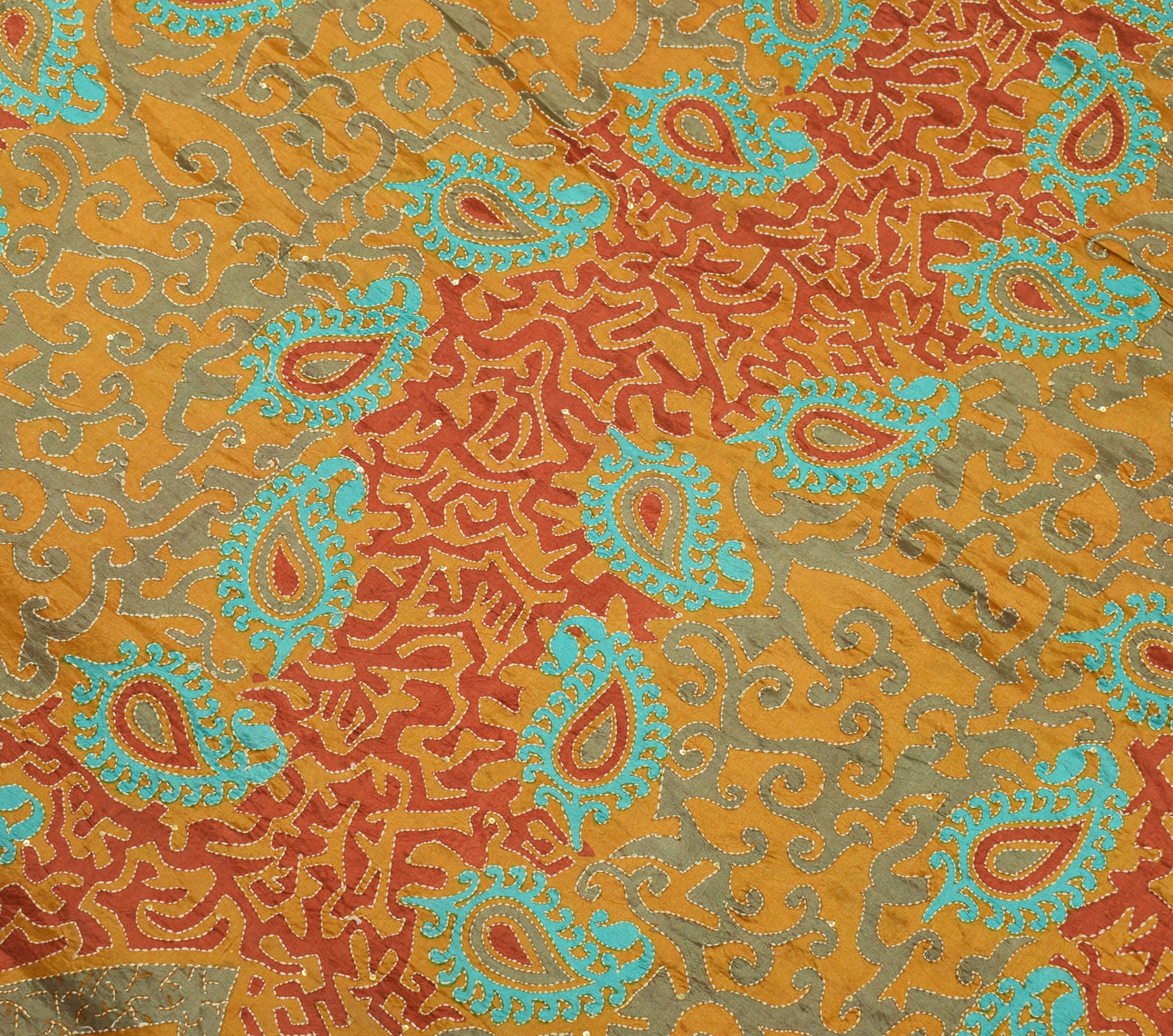 Sushila Vintage Mustard Saree 100% Pure Silk Hand Embroidered Kantha Sari Fabric