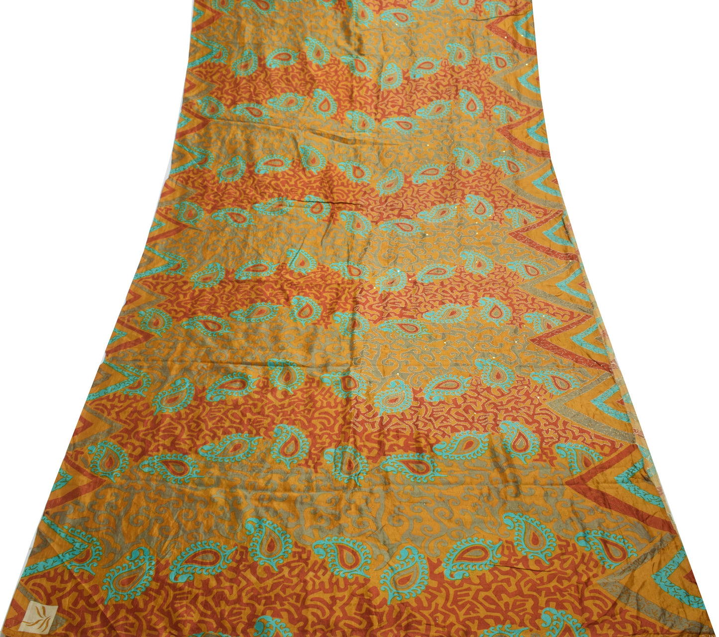 Sushila Vintage Mustard Saree 100% Pure Silk Hand Embroidered Kantha Sari Fabric