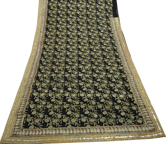 Sushila Vintage Black HEAVY Border Saree 100% Pure Georgette Printed Sari Fabric