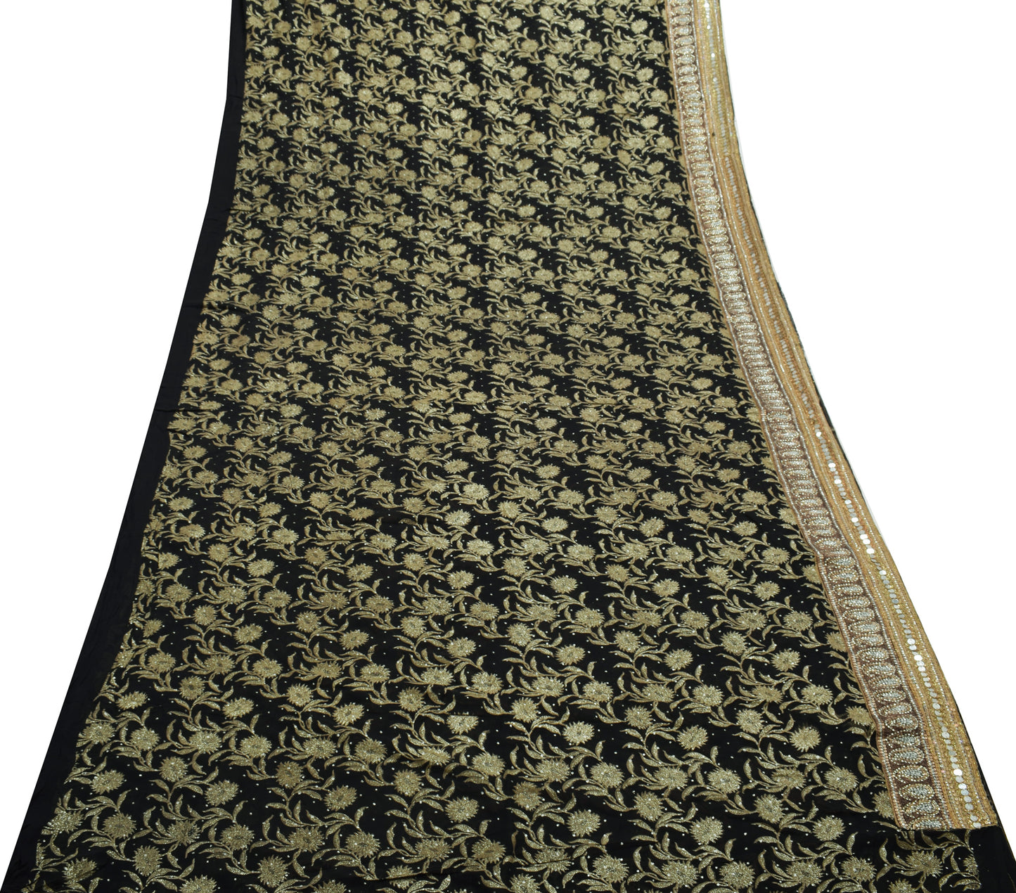 Sushila Vintage Black HEAVY Border Saree 100% Pure Georgette Printed Sari Fabric