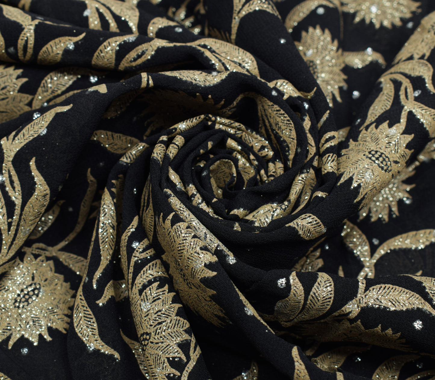 Sushila Vintage Black HEAVY Border Saree 100% Pure Georgette Printed Sari Fabric