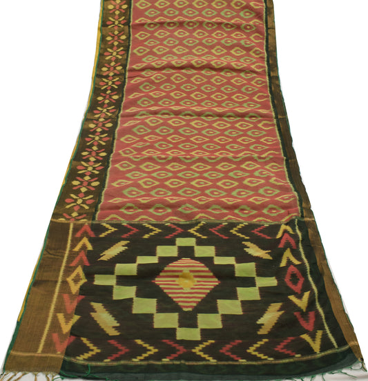 Sushila Vintage  Saree Art Cotton Silk Hand Woven Ikat Patola Sari Craft Fabric