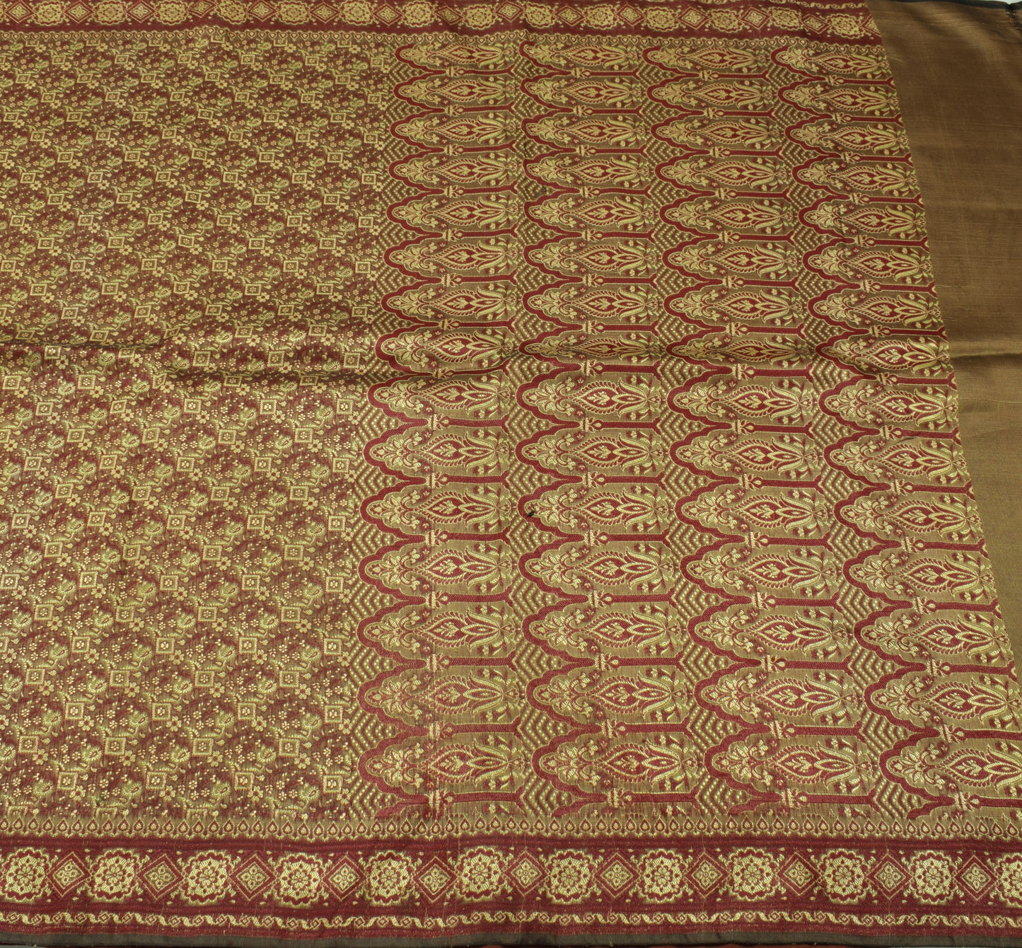 Sushila Vintage Maroon Saree Art Silk All Over Woven Paisley Sari Craft Fabric