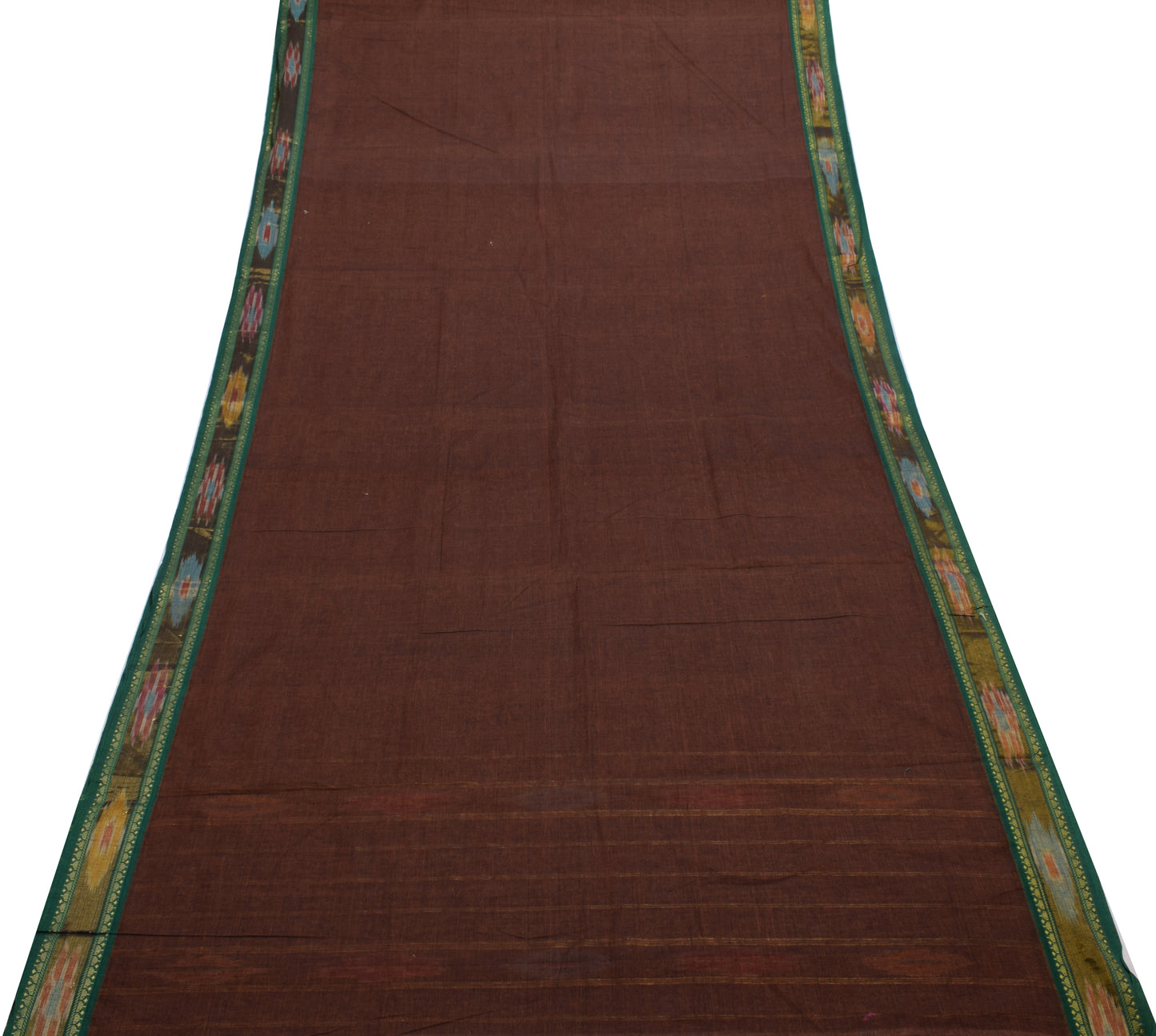 Sushila Vintage Dark Brown Saree 100% Pure Cotton Hand Woven Sari Craft Fabric