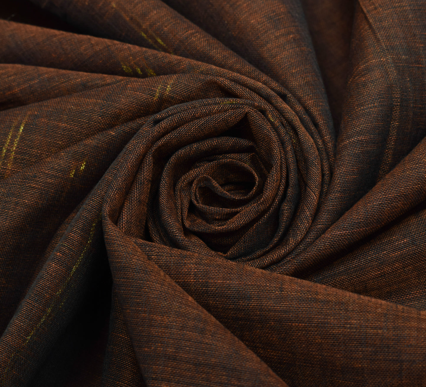 Sushila Vintage Dark Brown Saree 100% Pure Cotton Hand Woven Sari Craft Fabric