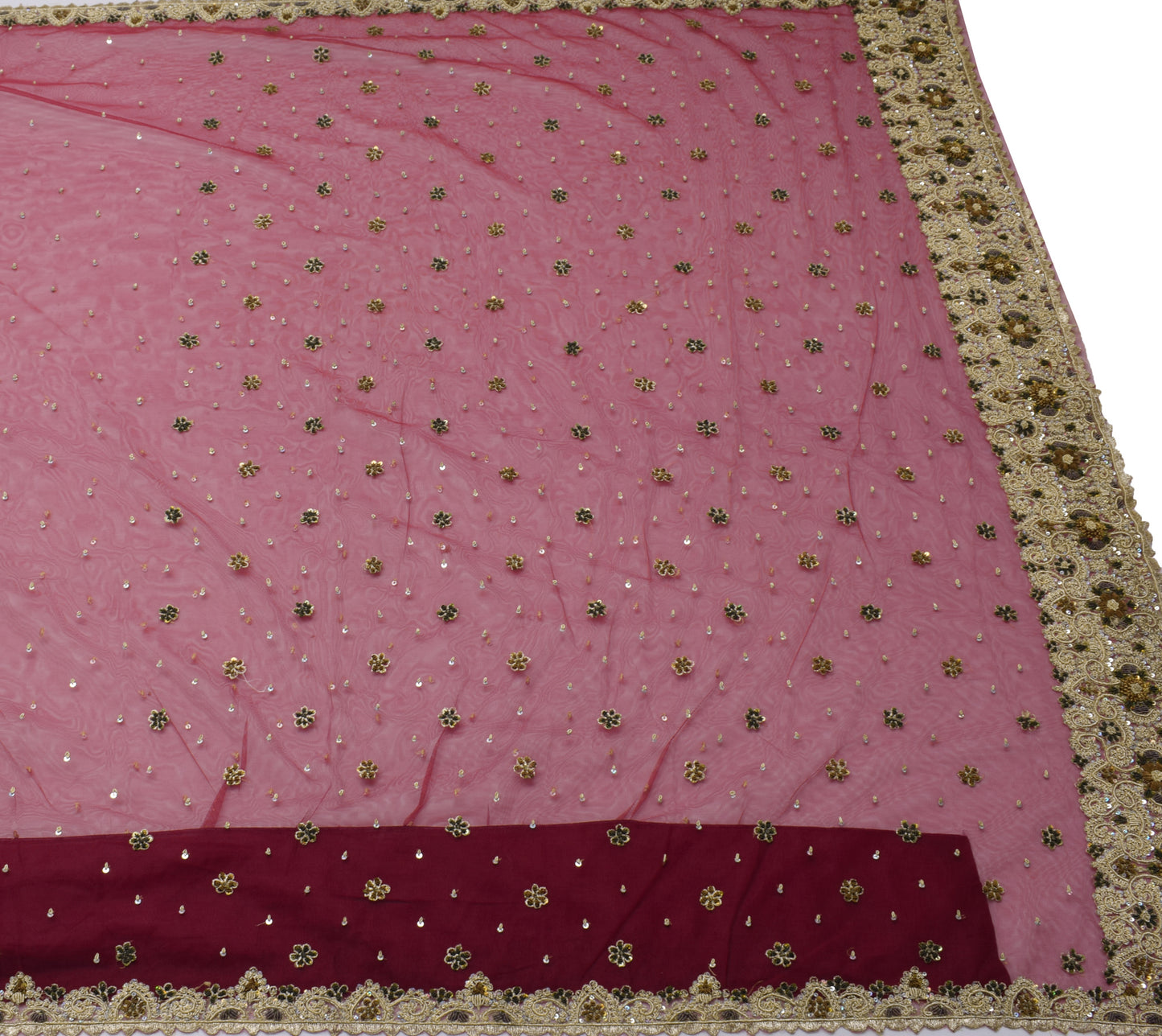 Sushila Vintage Indian Saree Net Mesh Hand Beaded Floral Sari 5 YD Craft Fabric