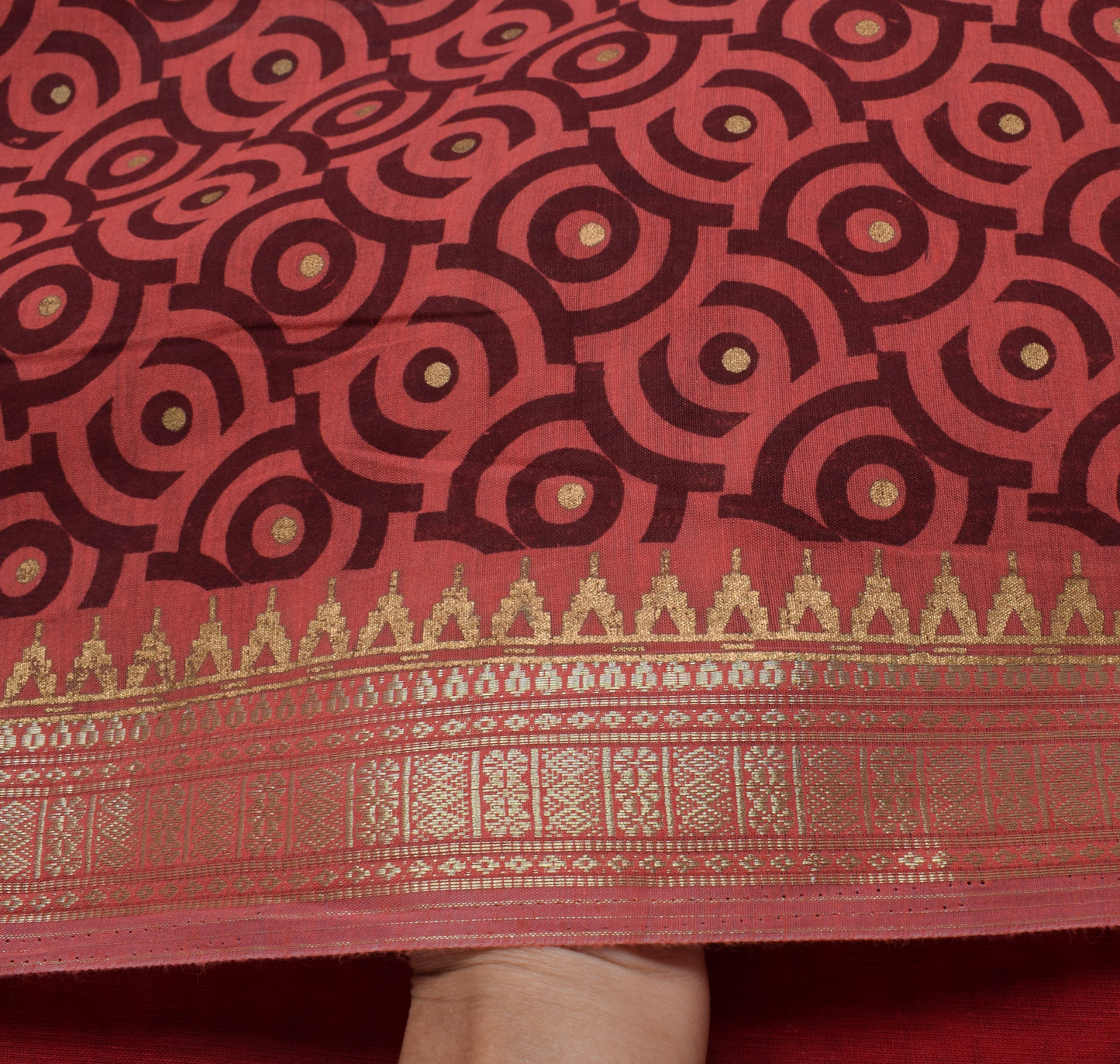 Sushila Vintage Brown Saree 100% Pure Cotton Printed & Woven Sari Craft  Fabric