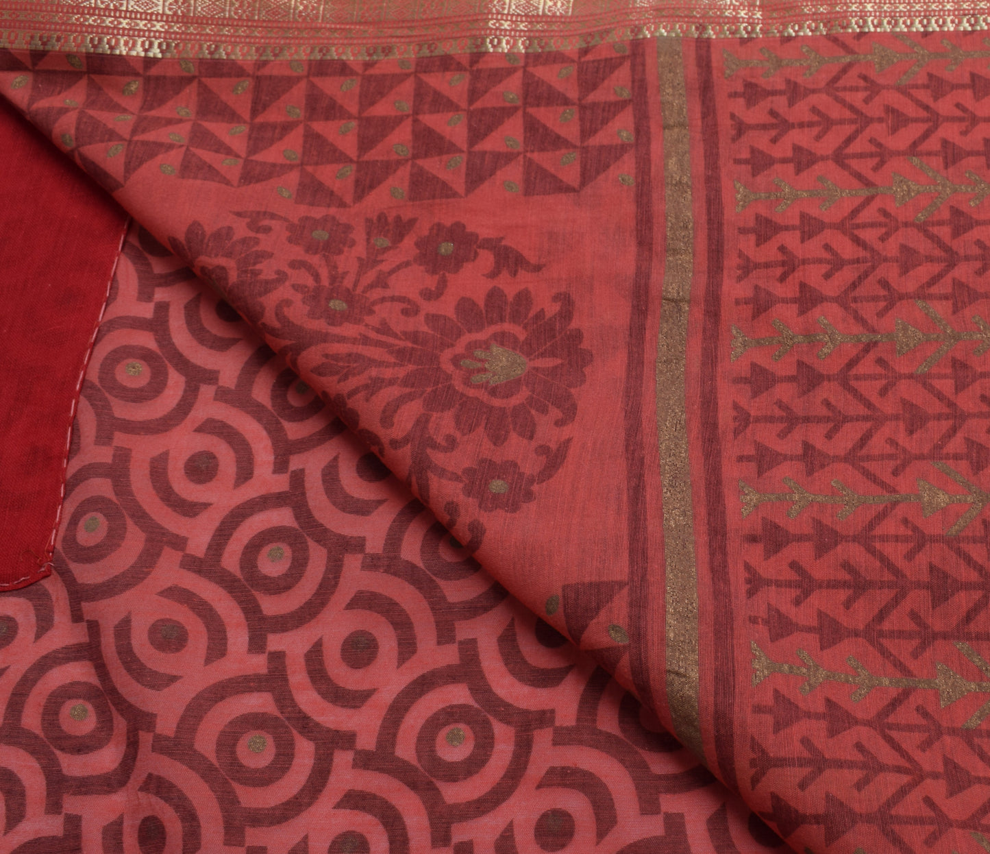 Sushila Vintage Brown Saree 100% Pure Cotton Printed & Woven Sari Craft  Fabric