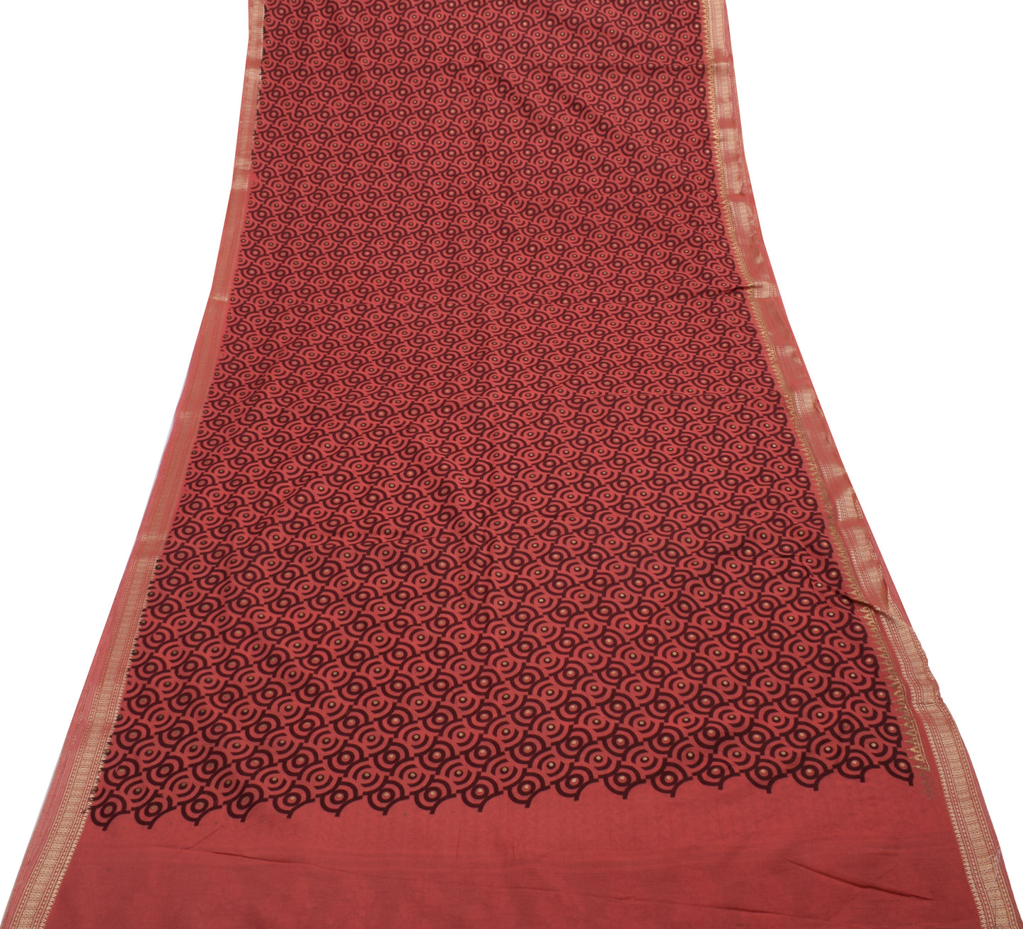 Sushila Vintage Brown Saree 100% Pure Cotton Printed & Woven Sari Craft  Fabric