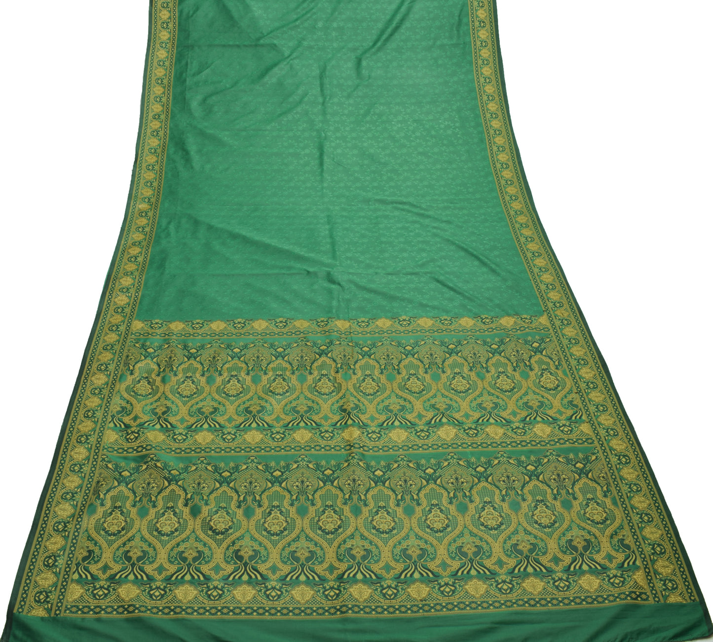 Sushila Vintage Green Indian Saree Blend Silk Woven Floral Sari 5YD Craft Fabric