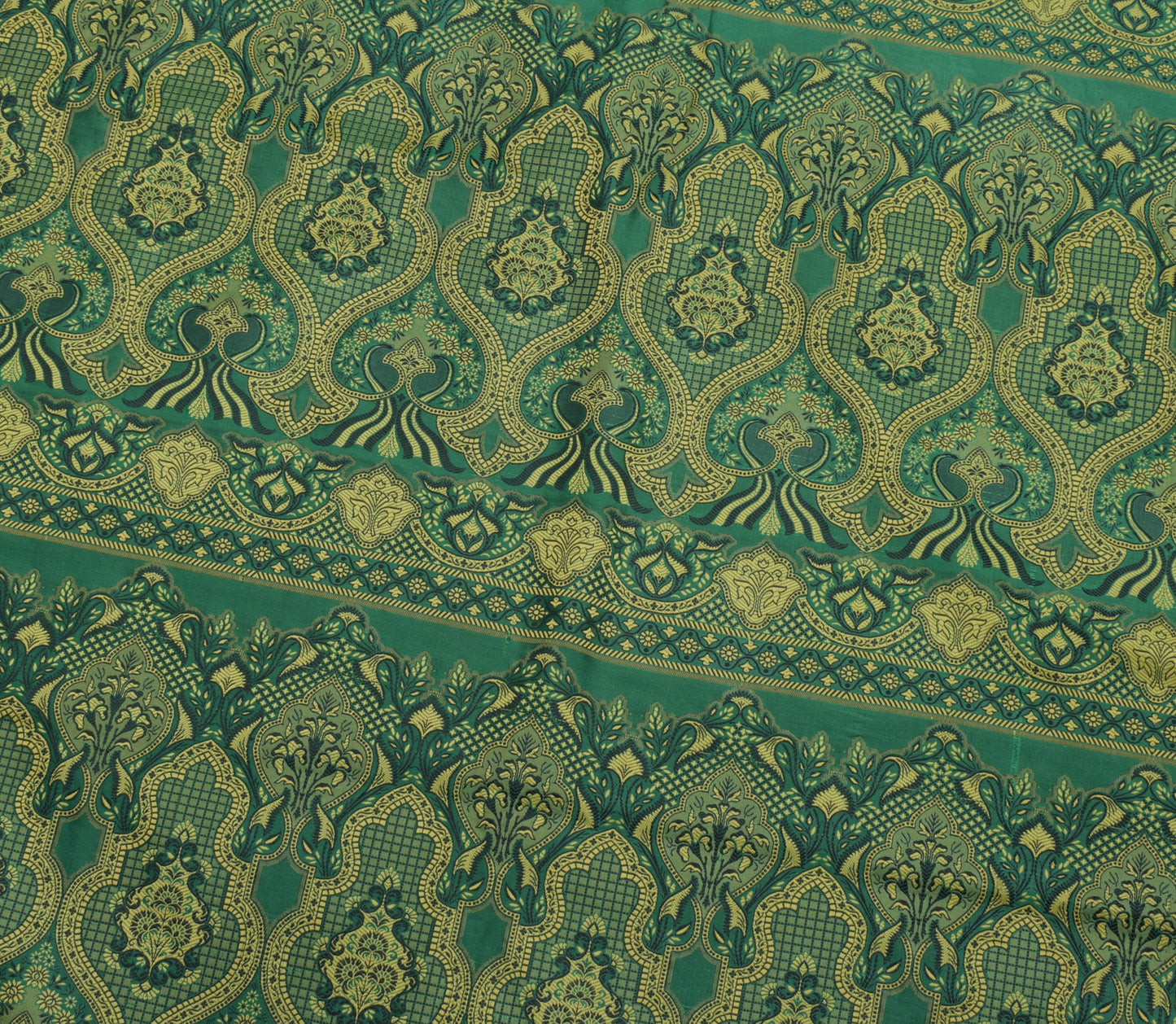 Sushila Vintage Green Indian Saree Blend Silk Woven Floral Sari 5YD Craft Fabric