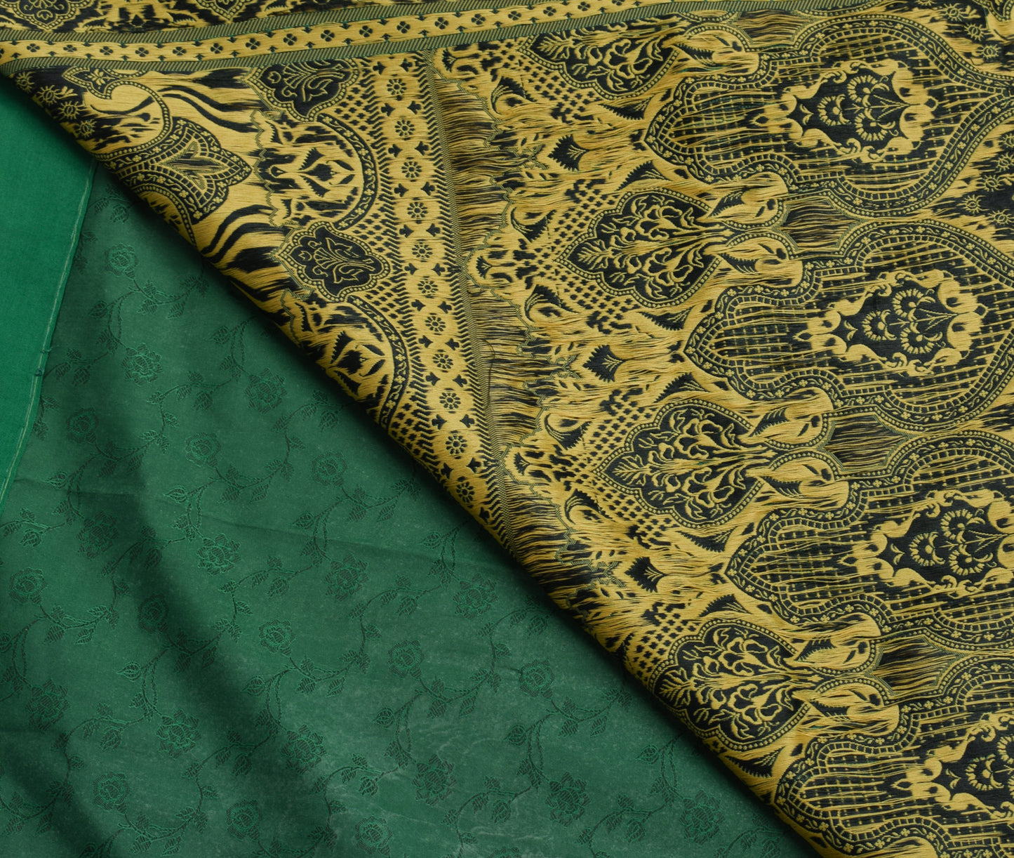 Sushila Vintage Green Indian Saree Blend Silk Woven Floral Sari 5YD Craft Fabric