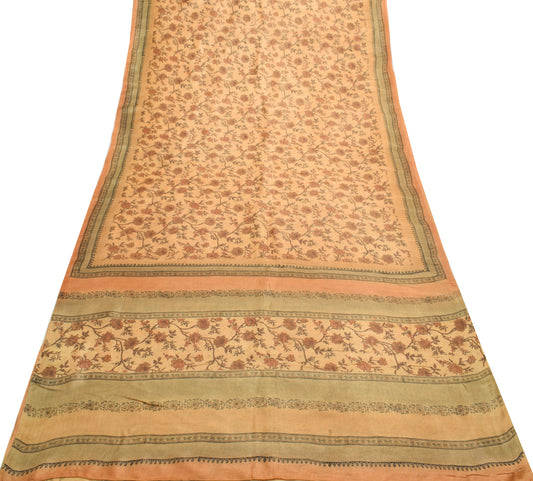 Sushila Vintage Peach Saree 100% Pure Woolen Woven & Printed Floral Sari Fabric