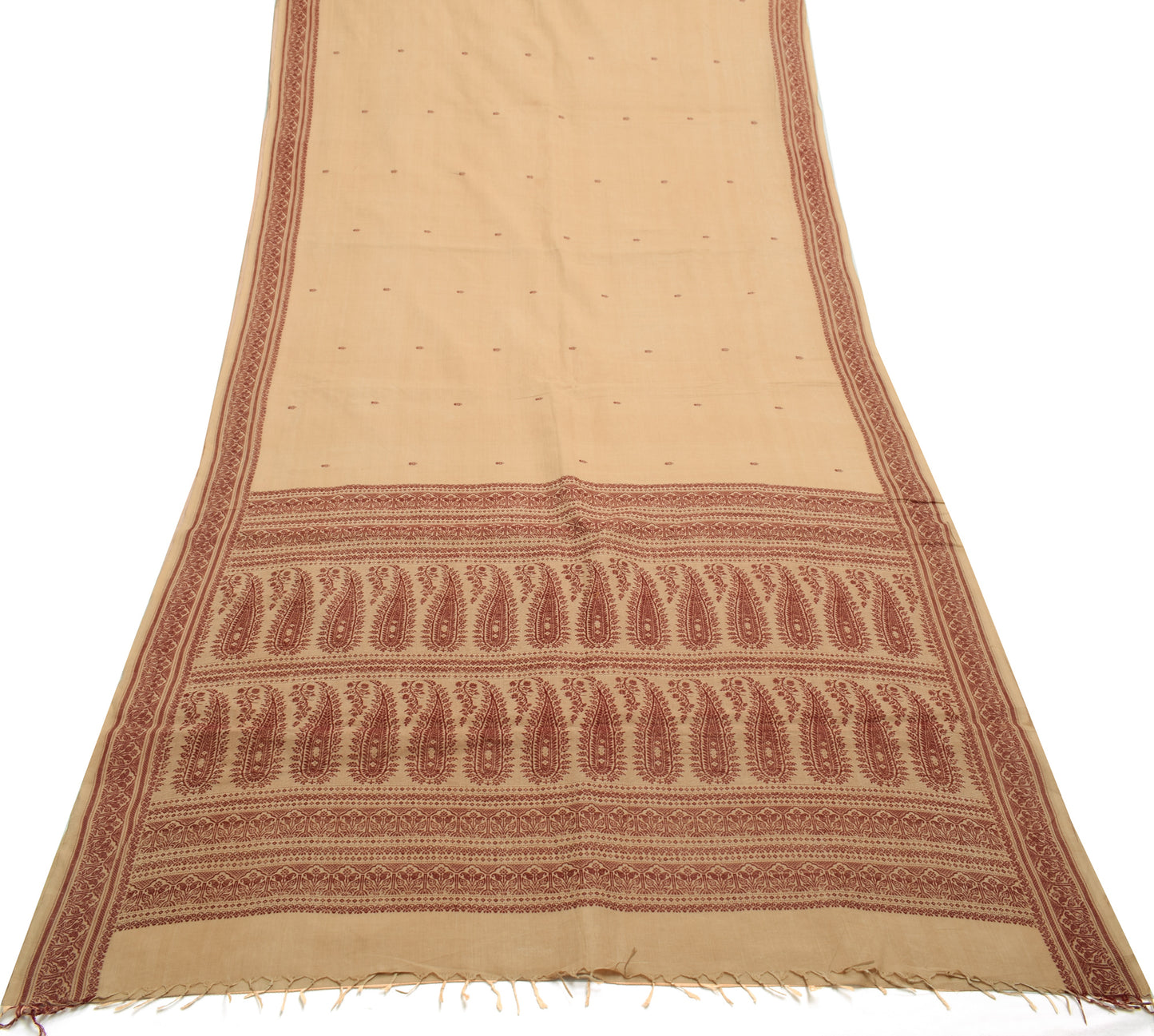 Sushila Vintage Brown Indian Saree 100% Pure Cotton Woven Sari 5 YD Craft Fabric