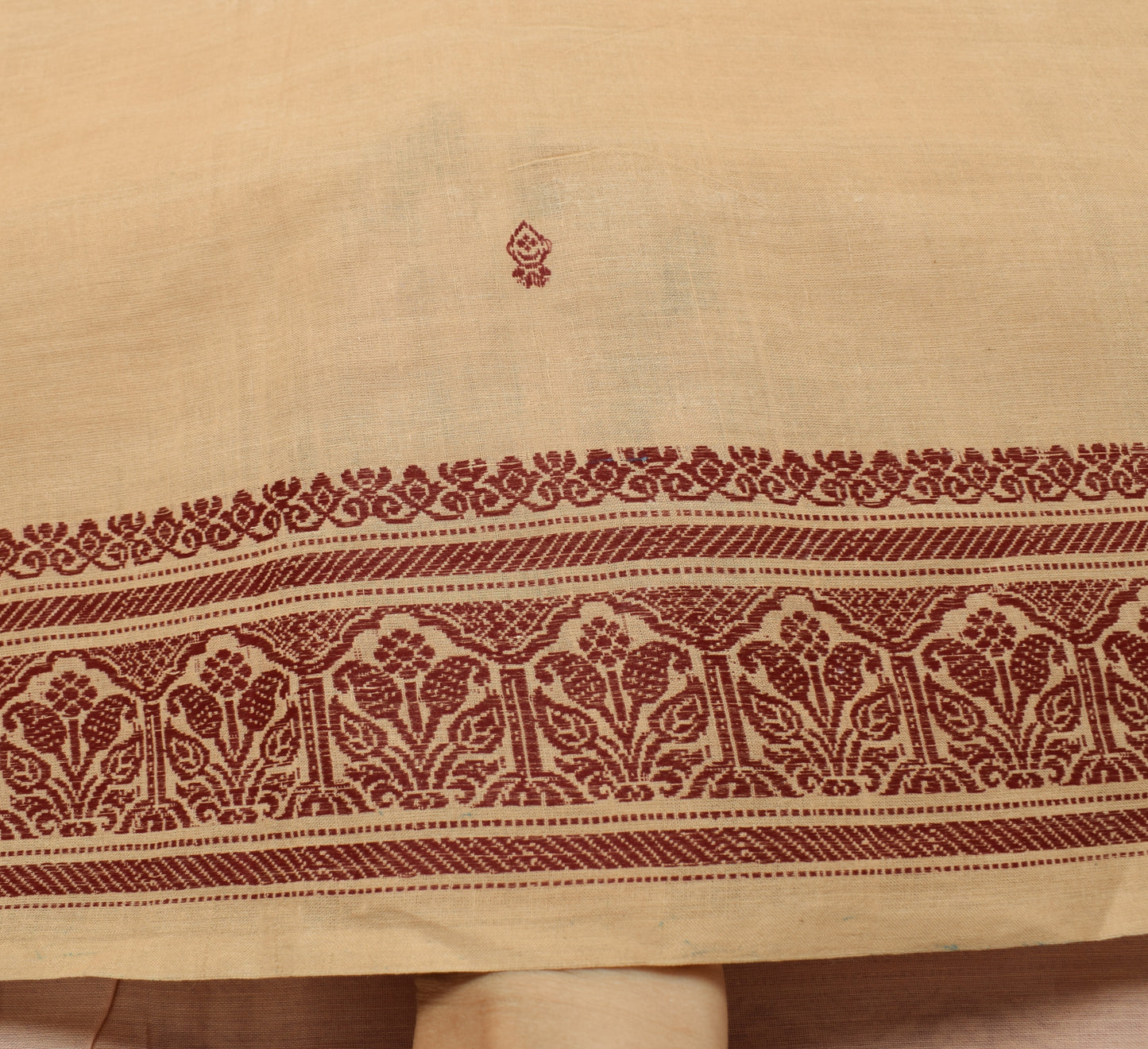 Sushila Vintage Brown Indian Saree 100% Pure Cotton Woven Sari 5 YD Craft Fabric