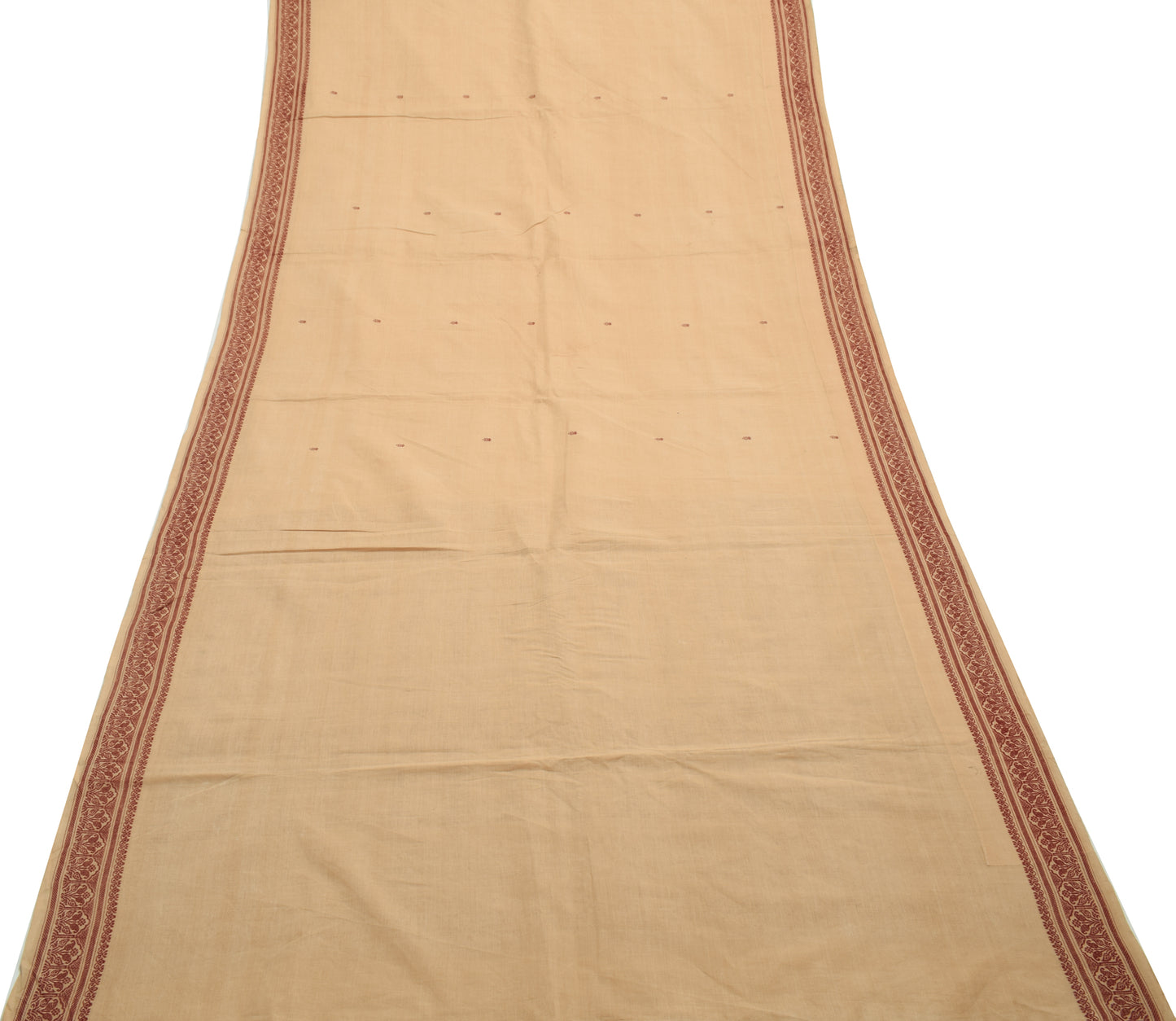 Sushila Vintage Brown Indian Saree 100% Pure Cotton Woven Sari 5 YD Craft Fabric