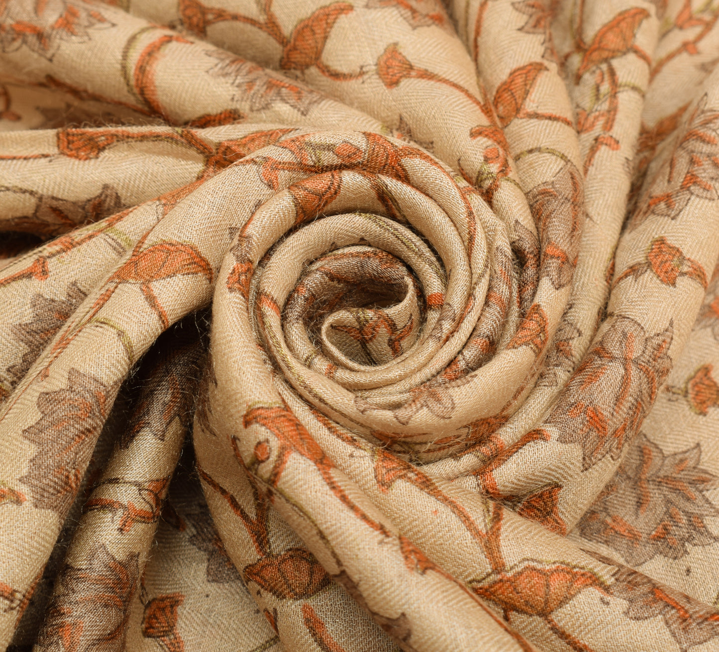 Sushila Vintage Cream Saree 100% Pure Woolen Woven Floral Sari 5 YD Craft Fabric